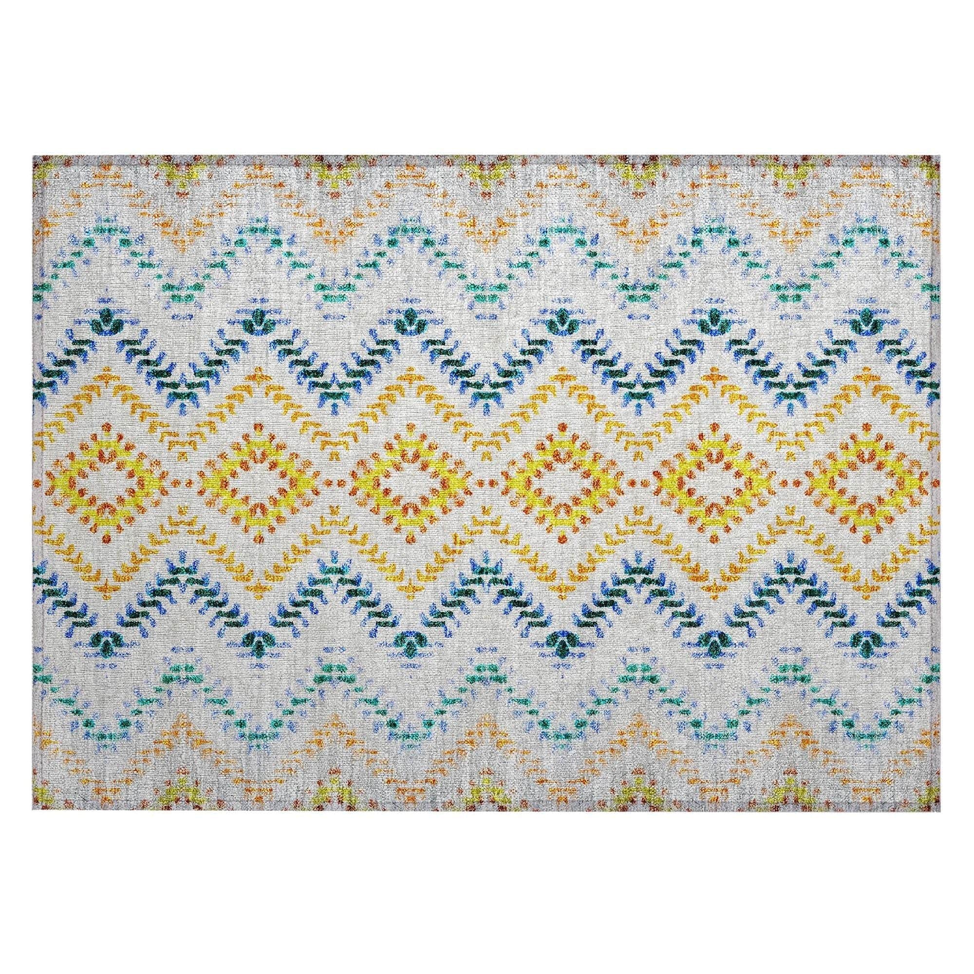 Machine Washable Ivory Rug - Indoor / Outdoor - Kids / Pet Friendly Geometric Print Rug