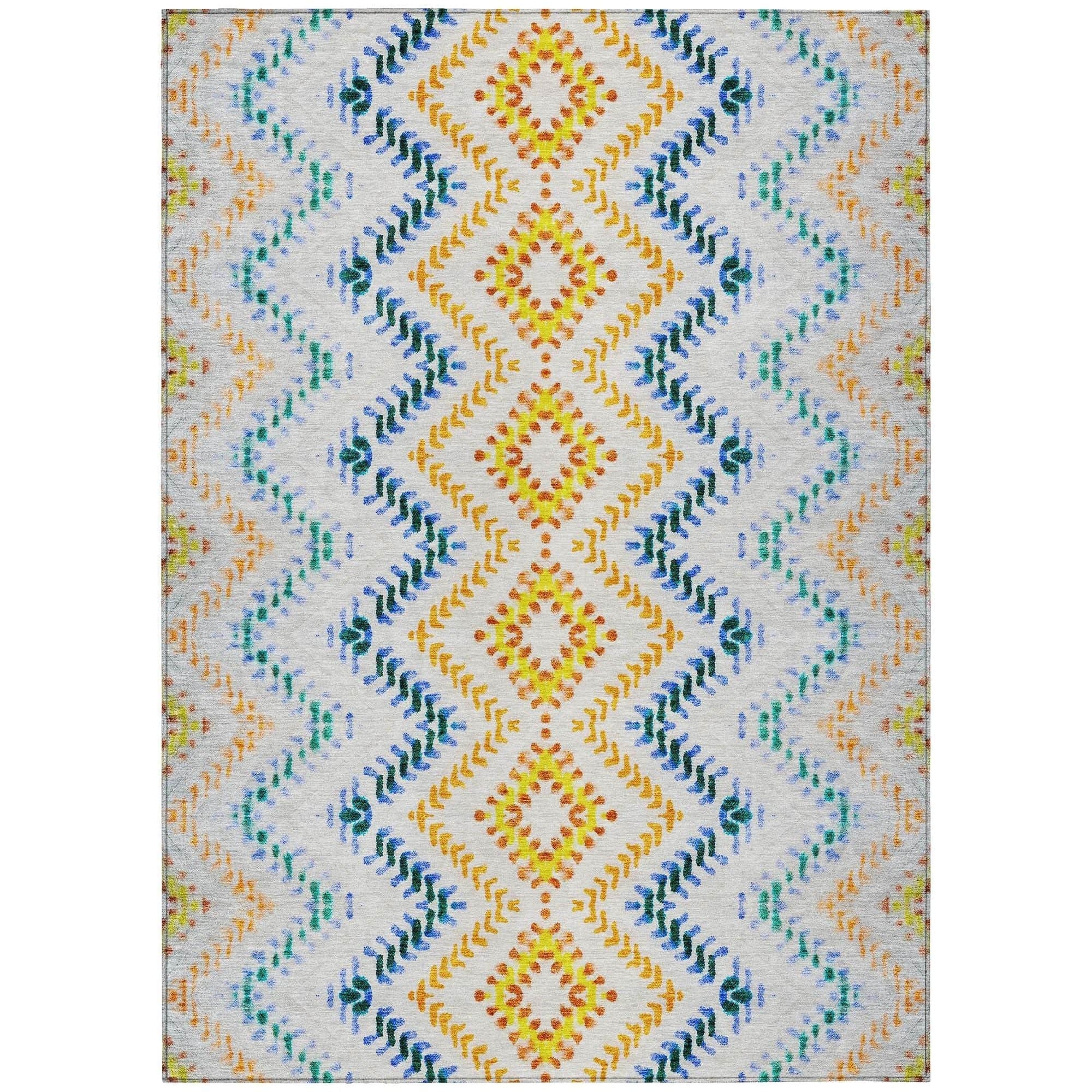 Machine Washable Ivory Rug - Indoor / Outdoor - Kids / Pet Friendly Geometric Print Rug