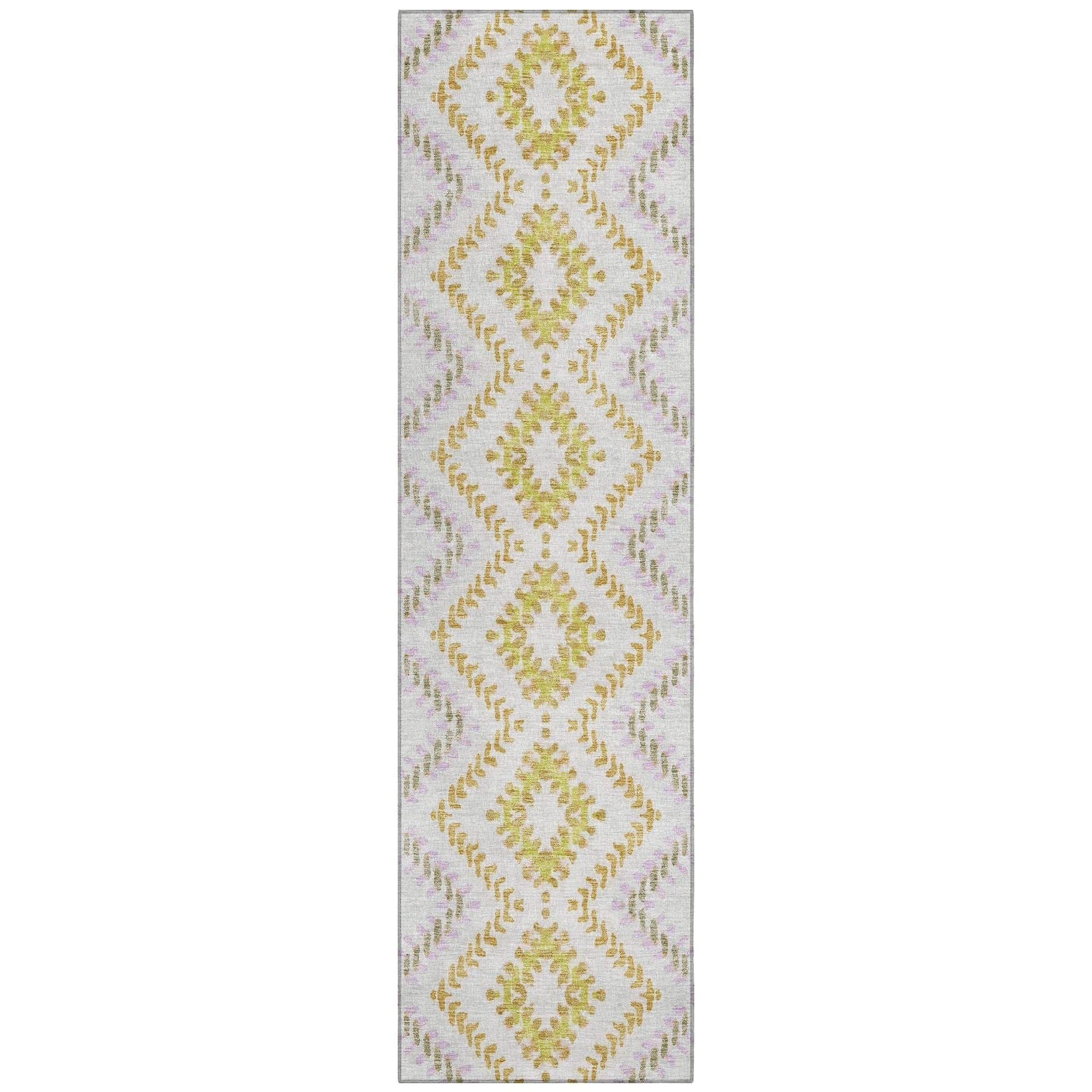 Machine Washable Pearl Ivory Rug - Indoor / Outdoor - Kids / Pet Friendly Geometric Print Rug