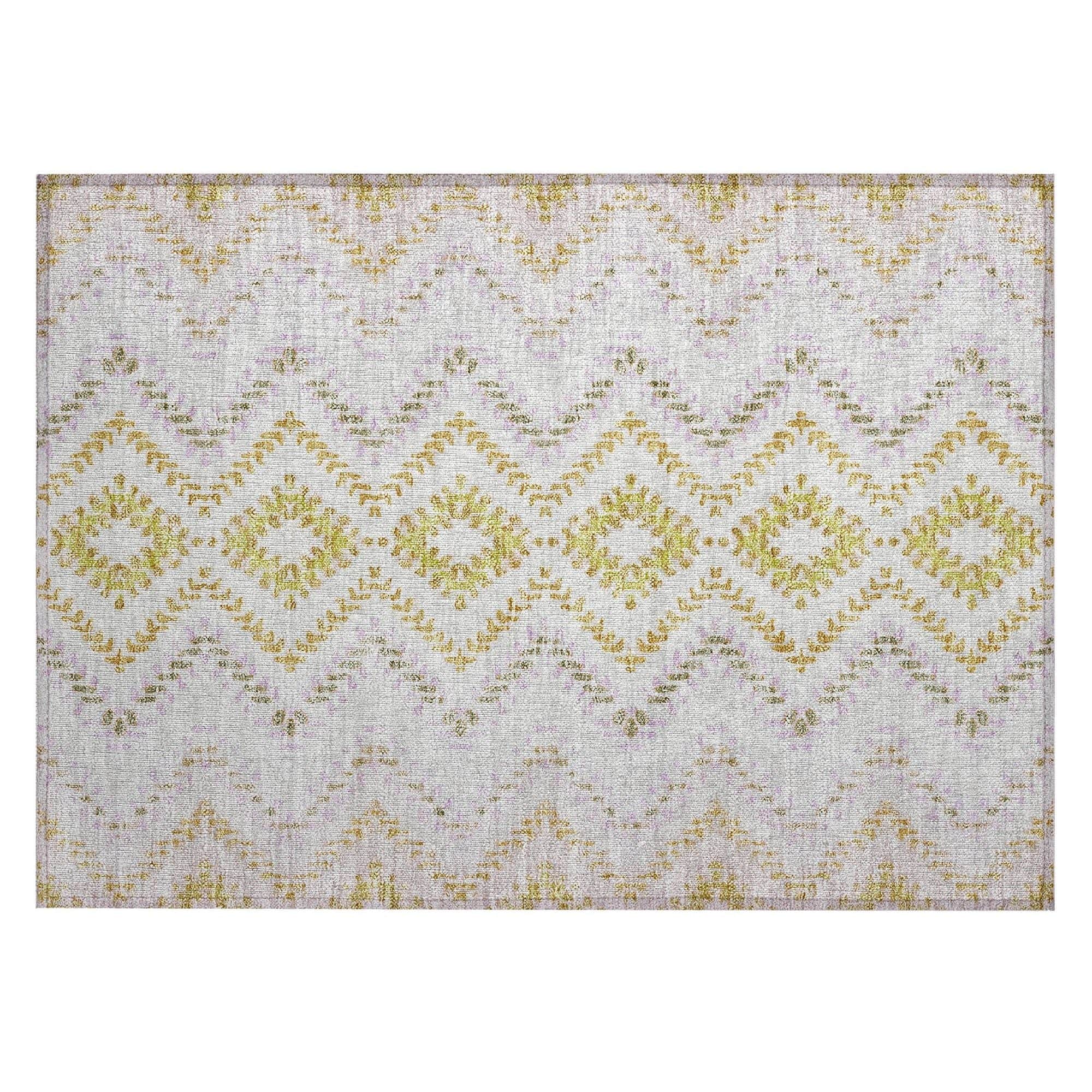 Machine Washable Pearl Ivory Rug - Indoor / Outdoor - Kids / Pet Friendly Geometric Print Rug