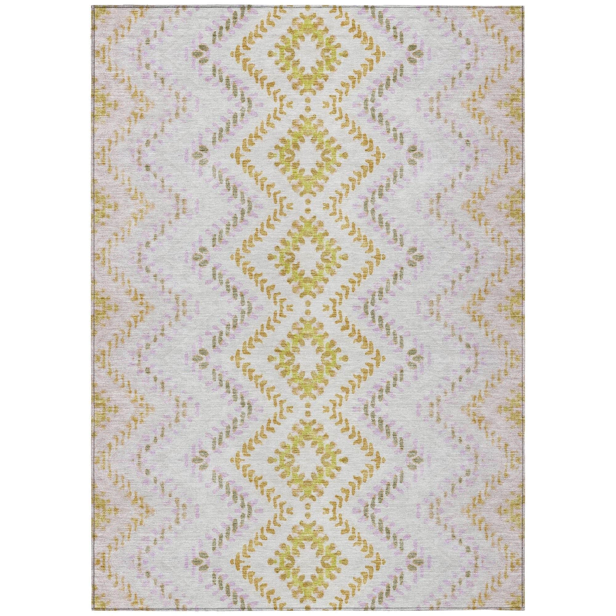 Machine Washable Pearl Ivory Rug - Indoor / Outdoor - Kids / Pet Friendly Geometric Print Rug