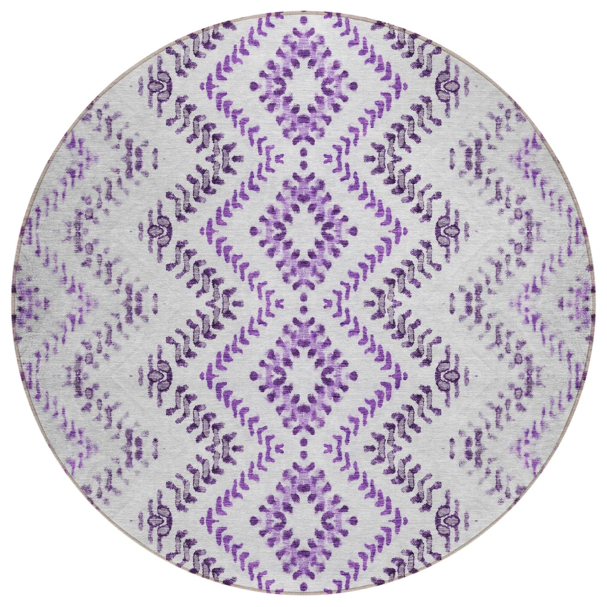 Machine Washable Purple Rug - Indoor / Outdoor - Kids / Pet Friendly Geometric Print Rug