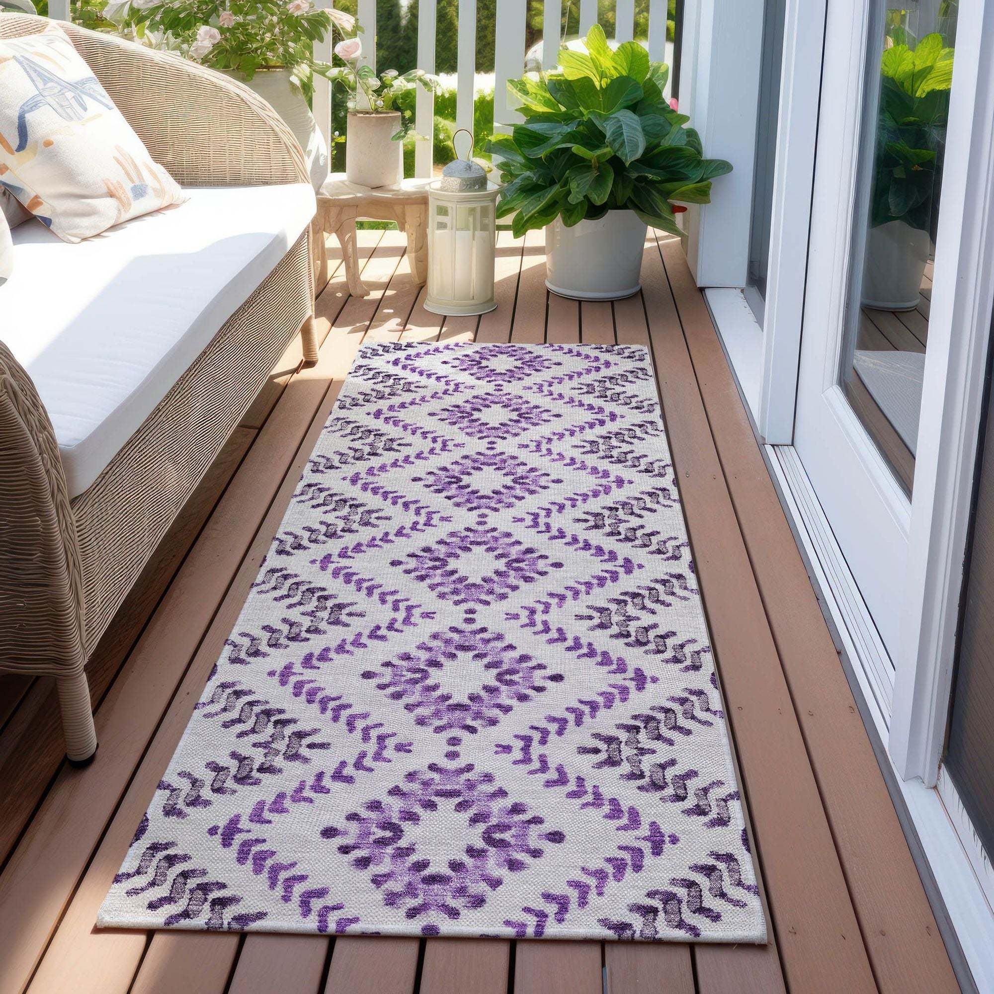 Machine Washable Purple Rug - Indoor / Outdoor - Kids / Pet Friendly Geometric Print Rug