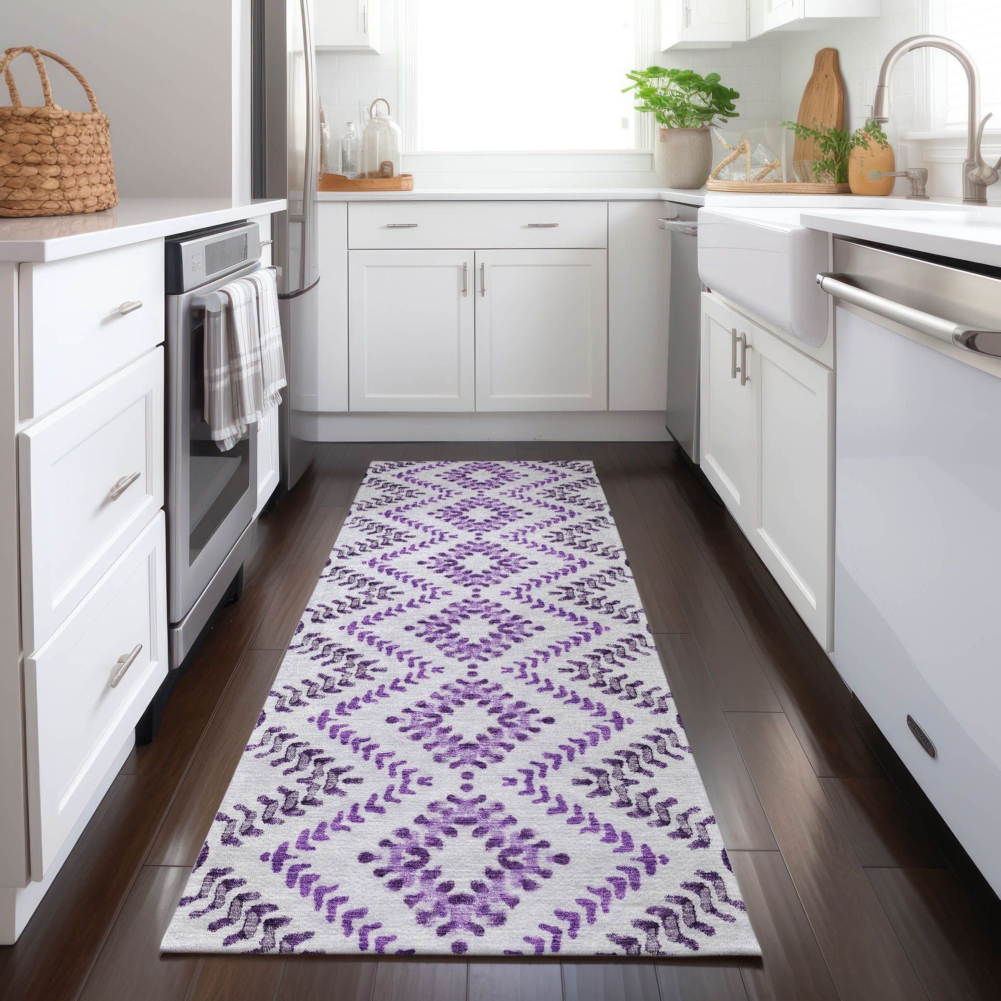 Machine Washable Purple Rug - Indoor / Outdoor - Kids / Pet Friendly Geometric Print Rug