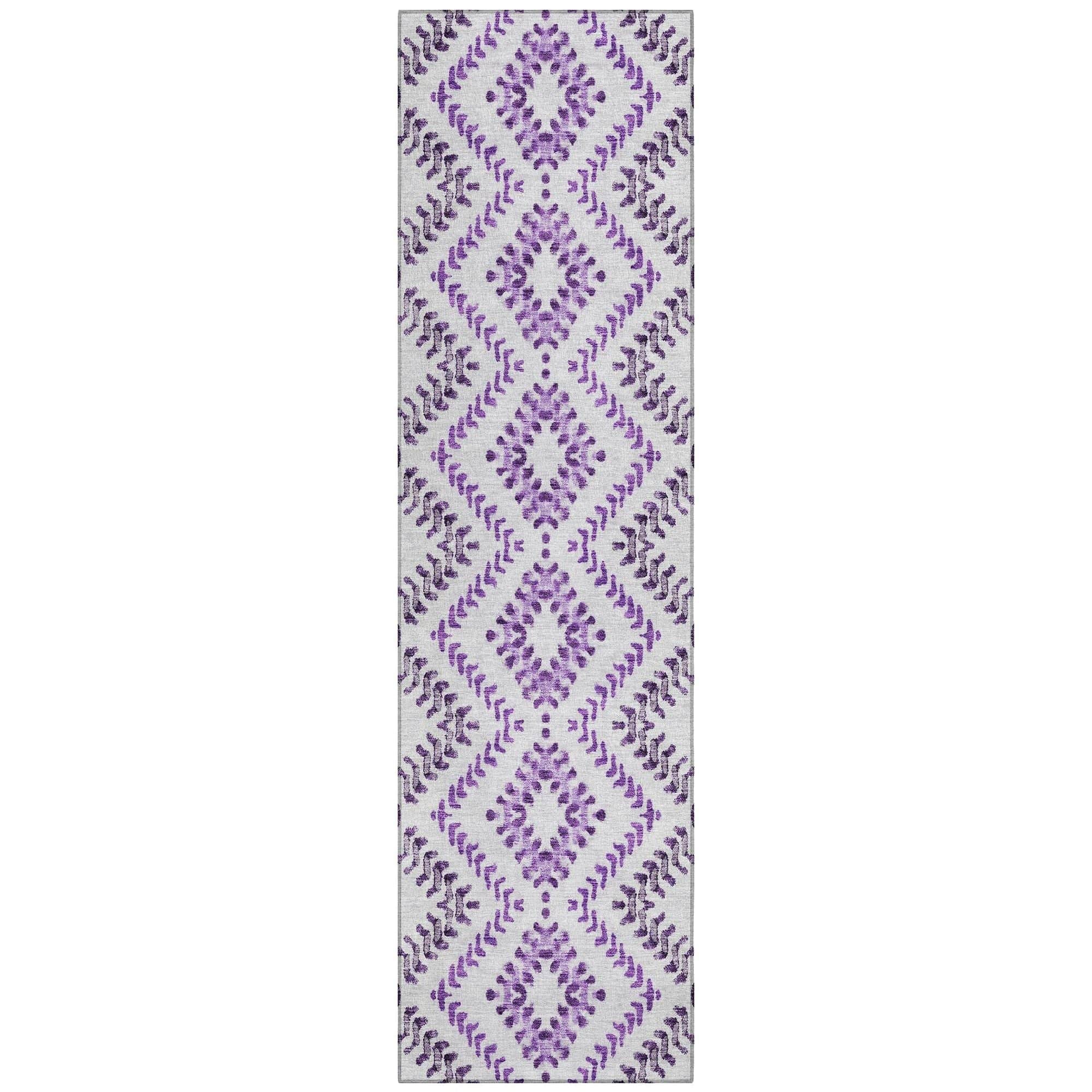 Machine Washable Purple Rug - Indoor / Outdoor - Kids / Pet Friendly Geometric Print Rug