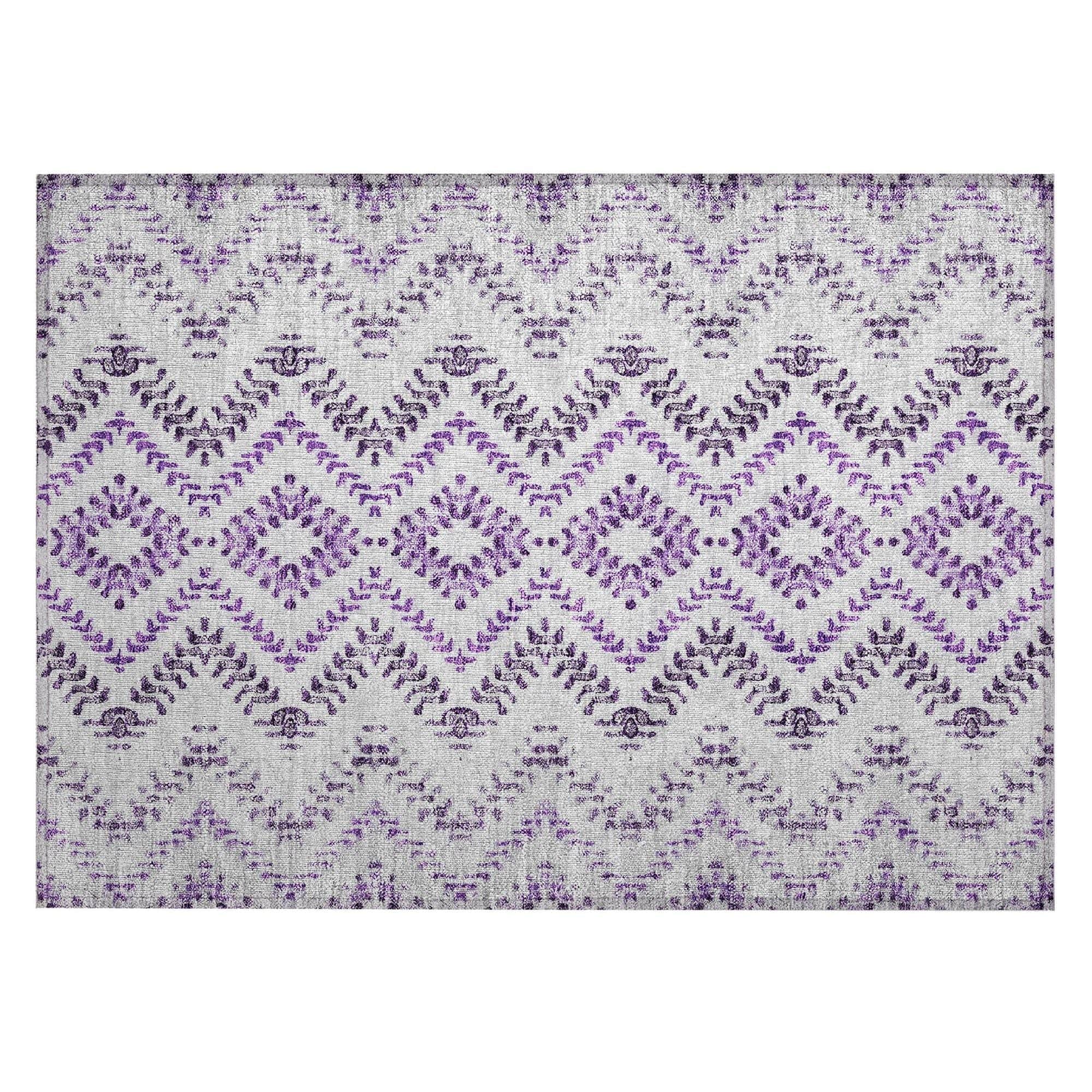 Machine Washable Purple Rug - Indoor / Outdoor - Kids / Pet Friendly Geometric Print Rug