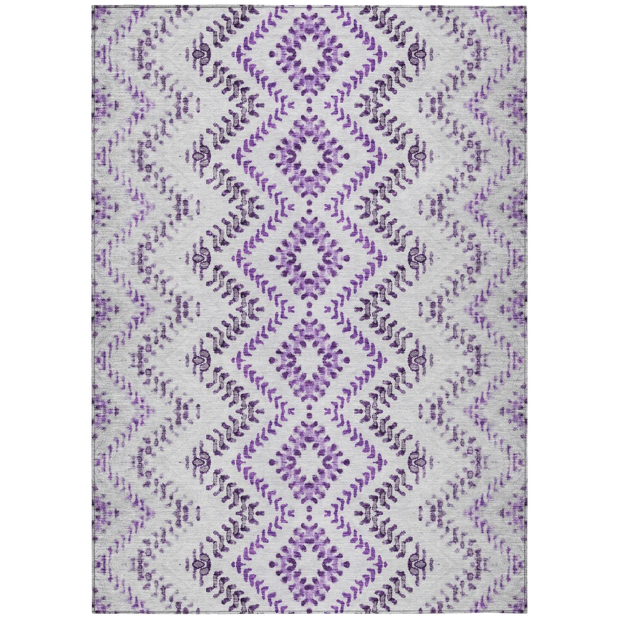 Machine Washable Purple Rug - Indoor / Outdoor - Kids / Pet Friendly Geometric Print Rug