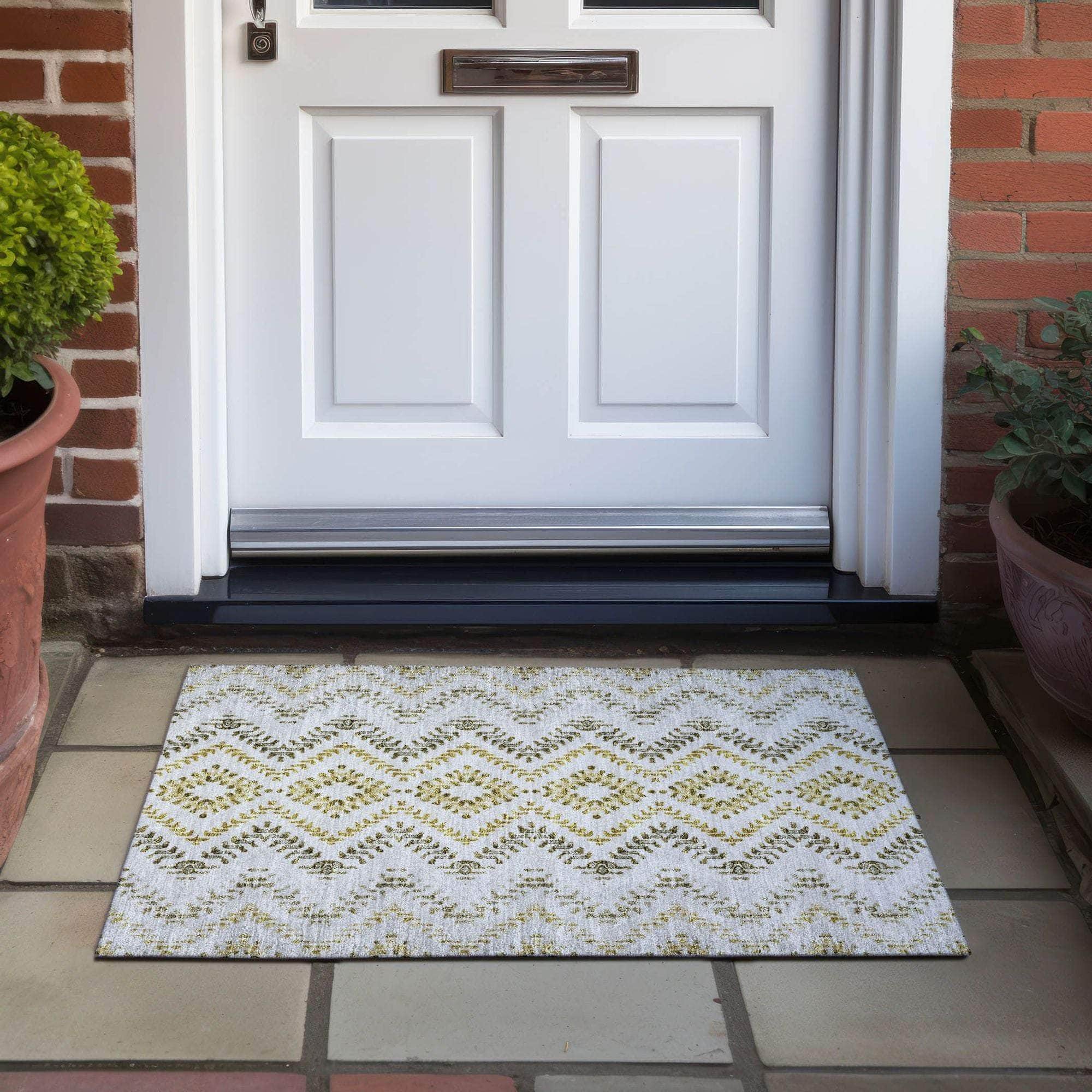 Machine Washable Taupe Brown Rug - Indoor / Outdoor - Kids / Pet Friendly Geometric Print Rug