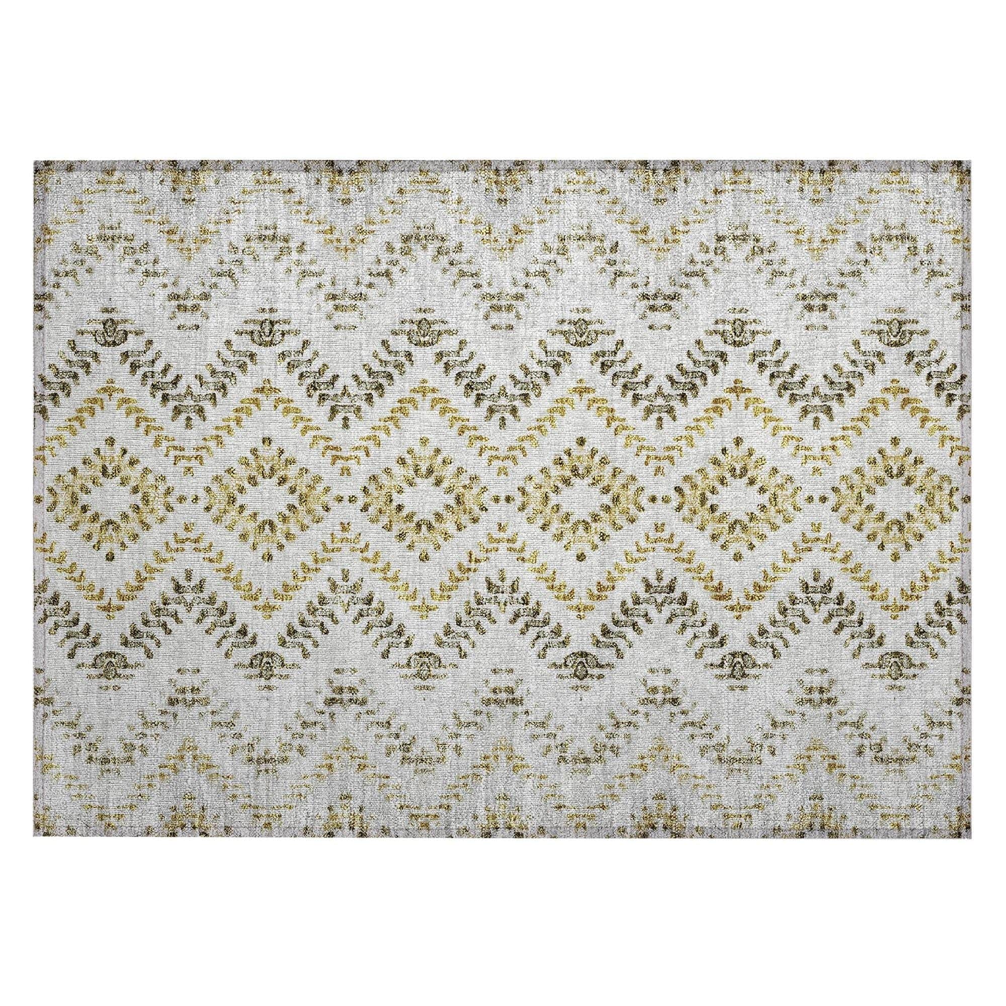 Machine Washable Taupe Brown Rug - Indoor / Outdoor - Kids / Pet Friendly Geometric Print Rug