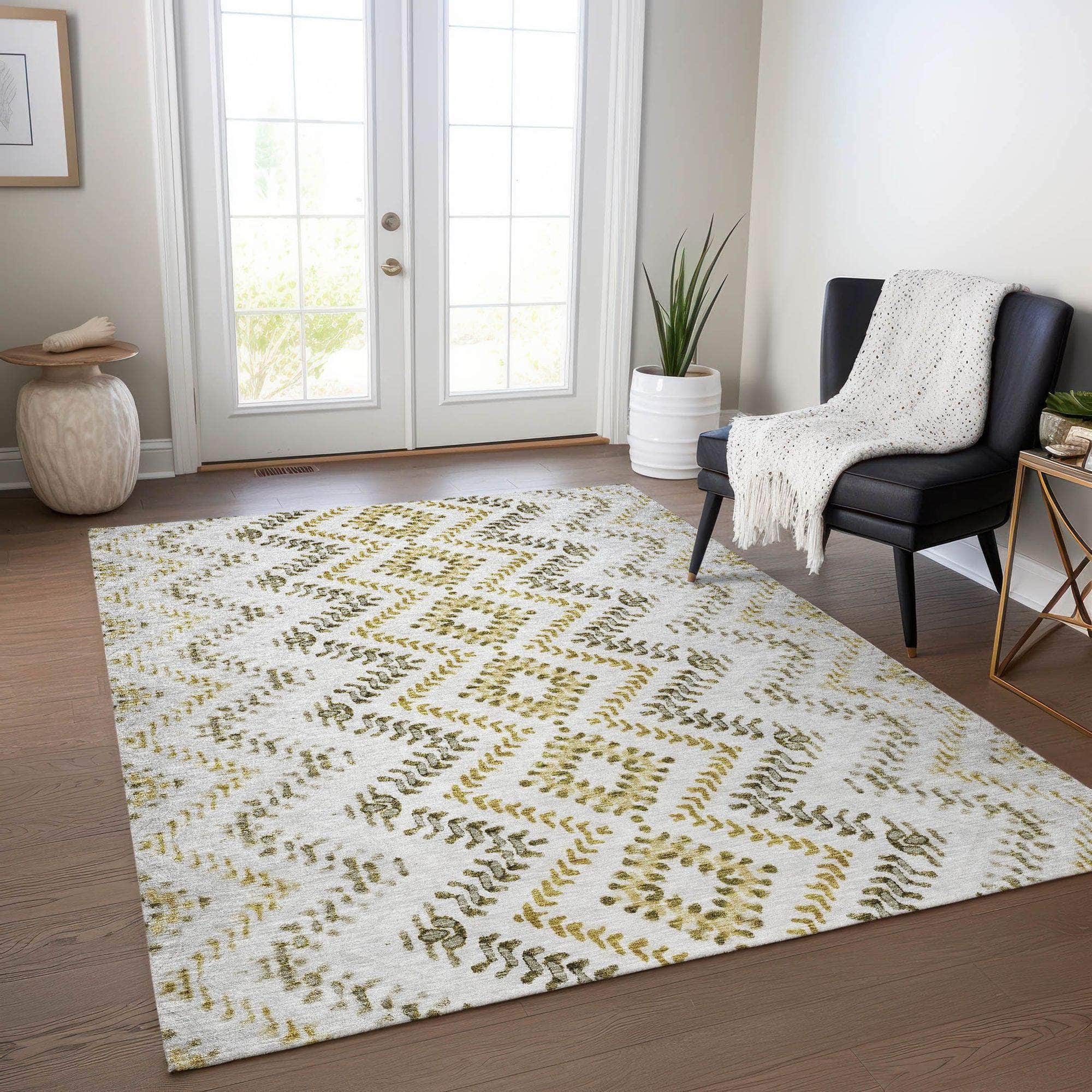 Machine Washable Taupe Brown Rug - Indoor / Outdoor - Kids / Pet Friendly Geometric Print Rug