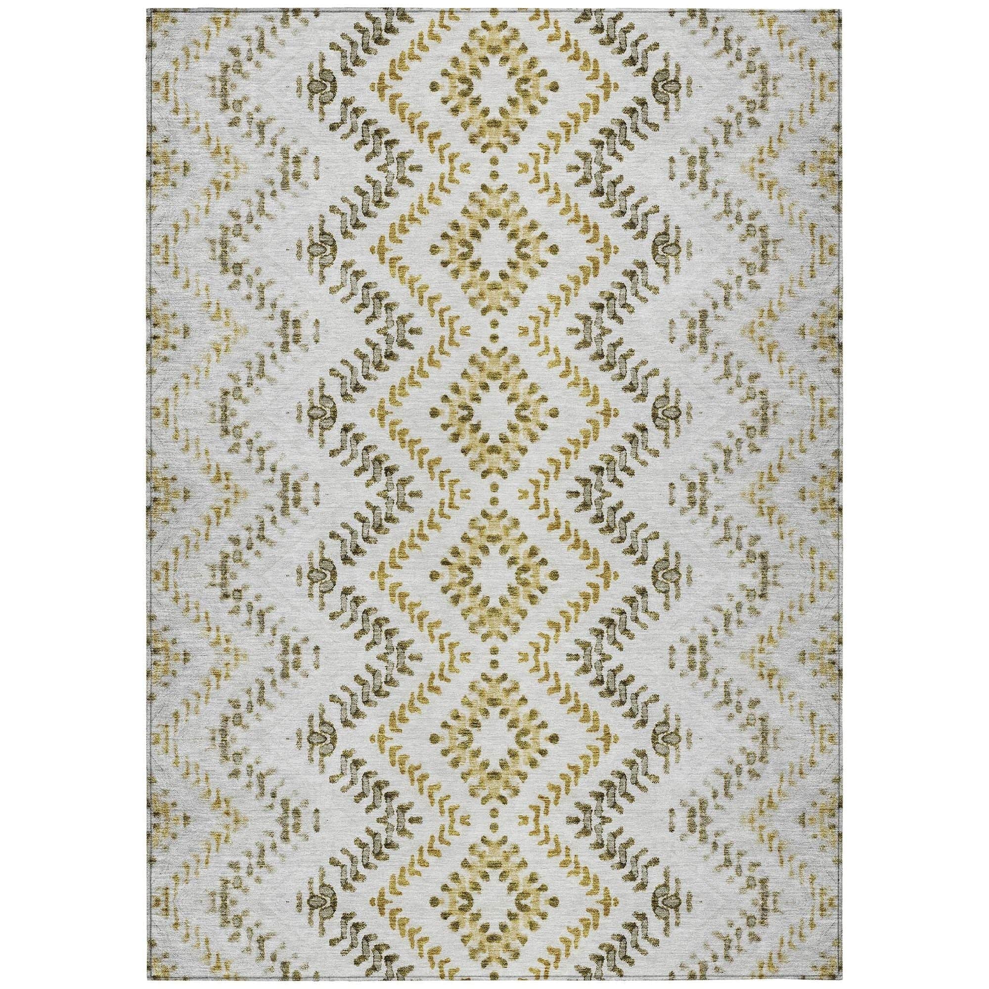 Machine Washable Taupe Brown Rug - Indoor / Outdoor - Kids / Pet Friendly Geometric Print Rug