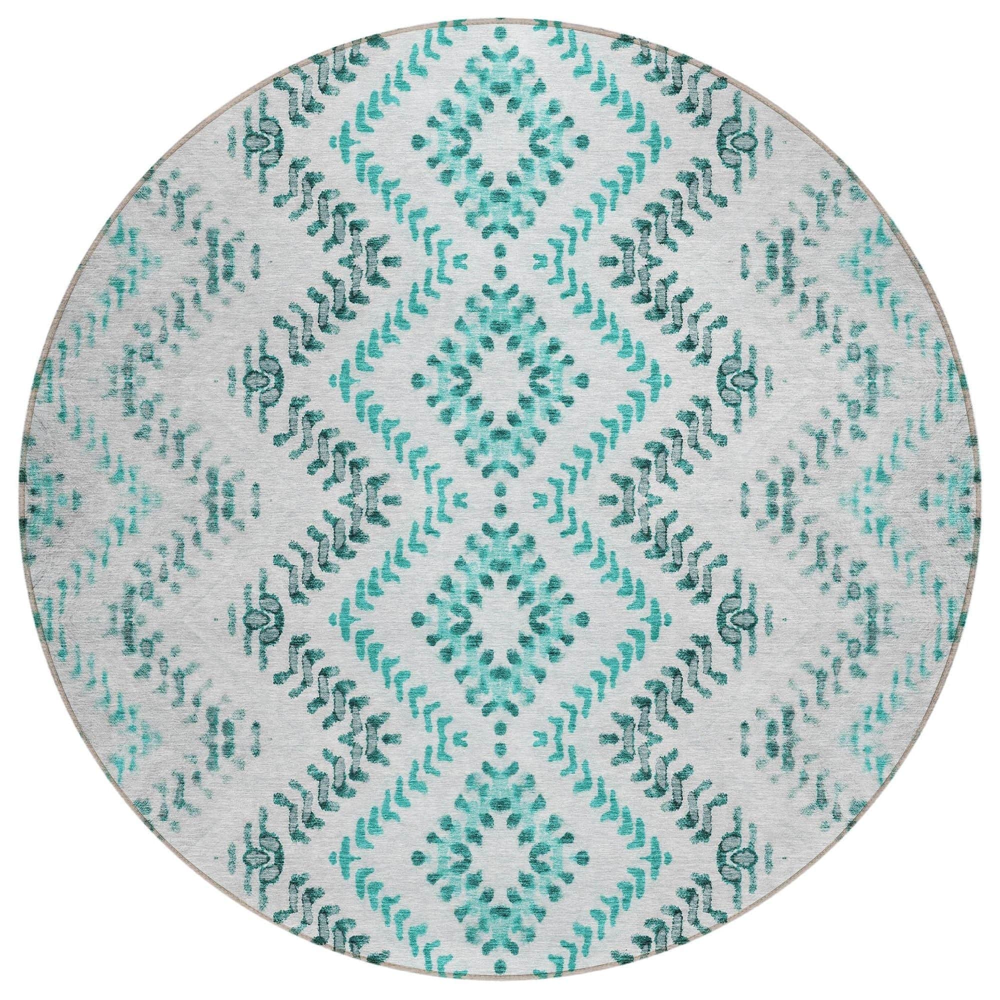 Machine Washable Teal Rug - Indoor / Outdoor - Kids / Pet Friendly Geometric Print Rug