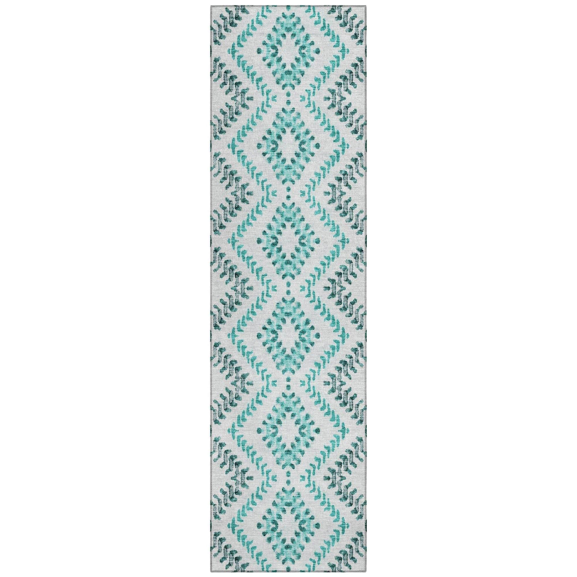 Machine Washable Teal Rug - Indoor / Outdoor - Kids / Pet Friendly Geometric Print Rug