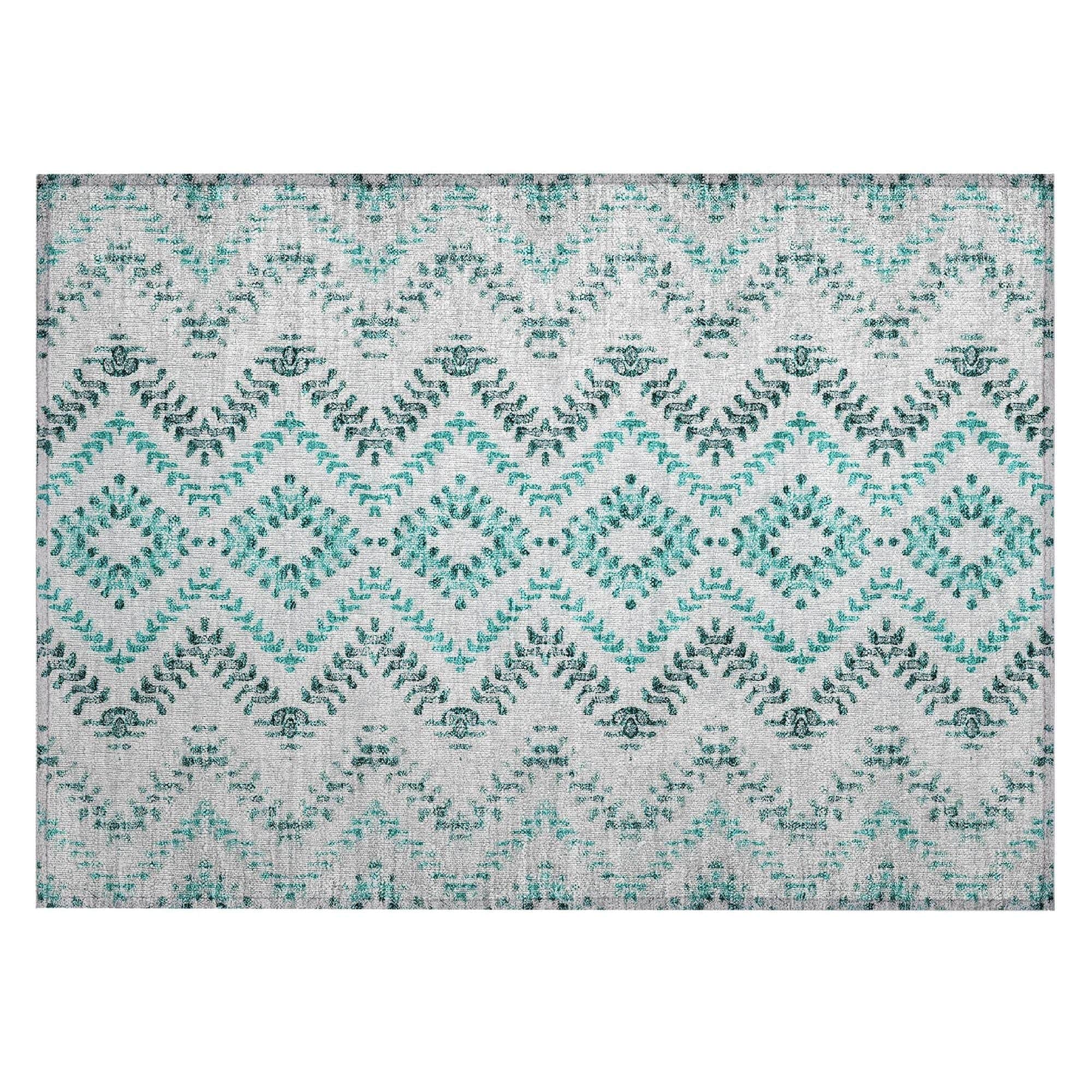 Machine Washable Teal Rug - Indoor / Outdoor - Kids / Pet Friendly Geometric Print Rug