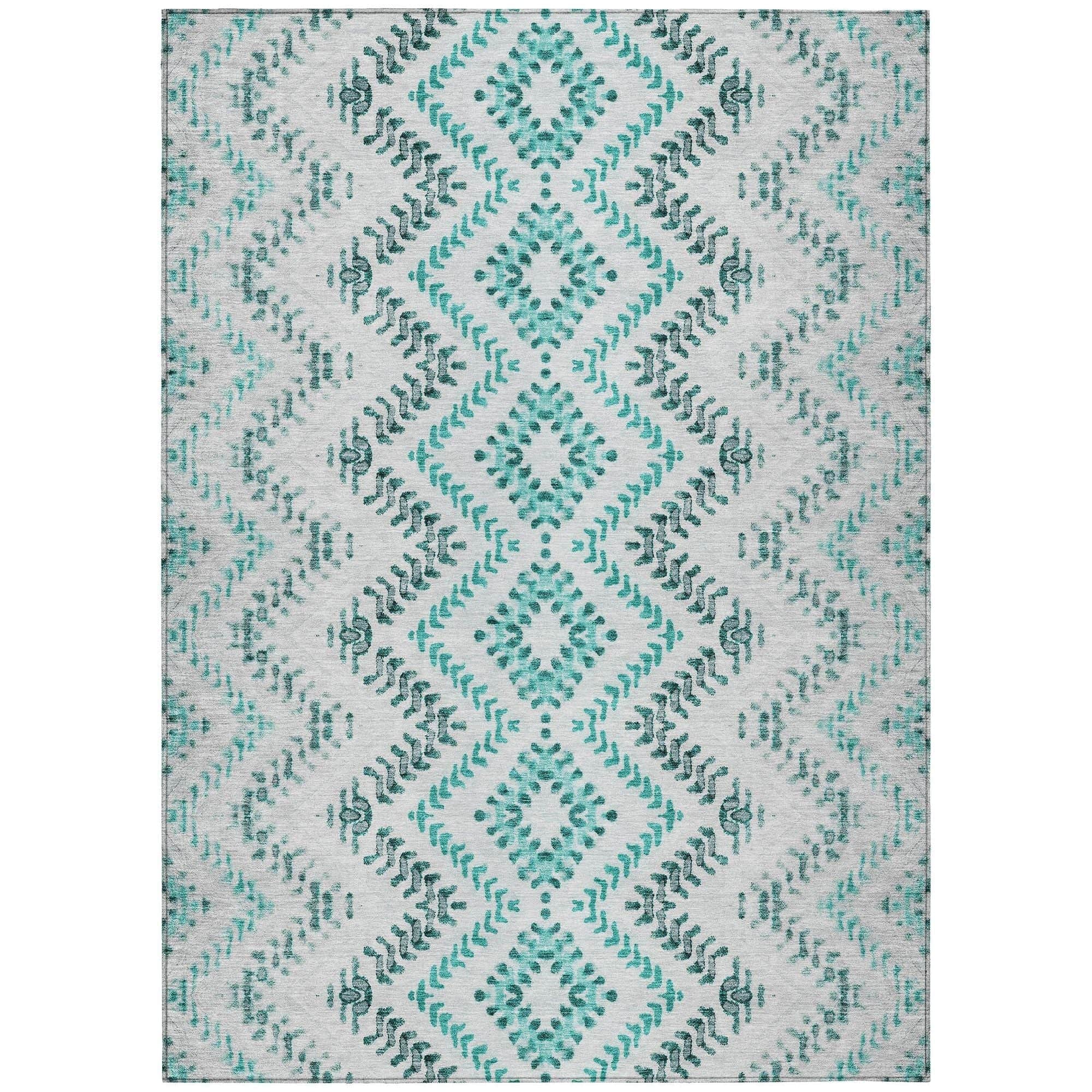 Machine Washable Teal Rug - Indoor / Outdoor - Kids / Pet Friendly Geometric Print Rug
