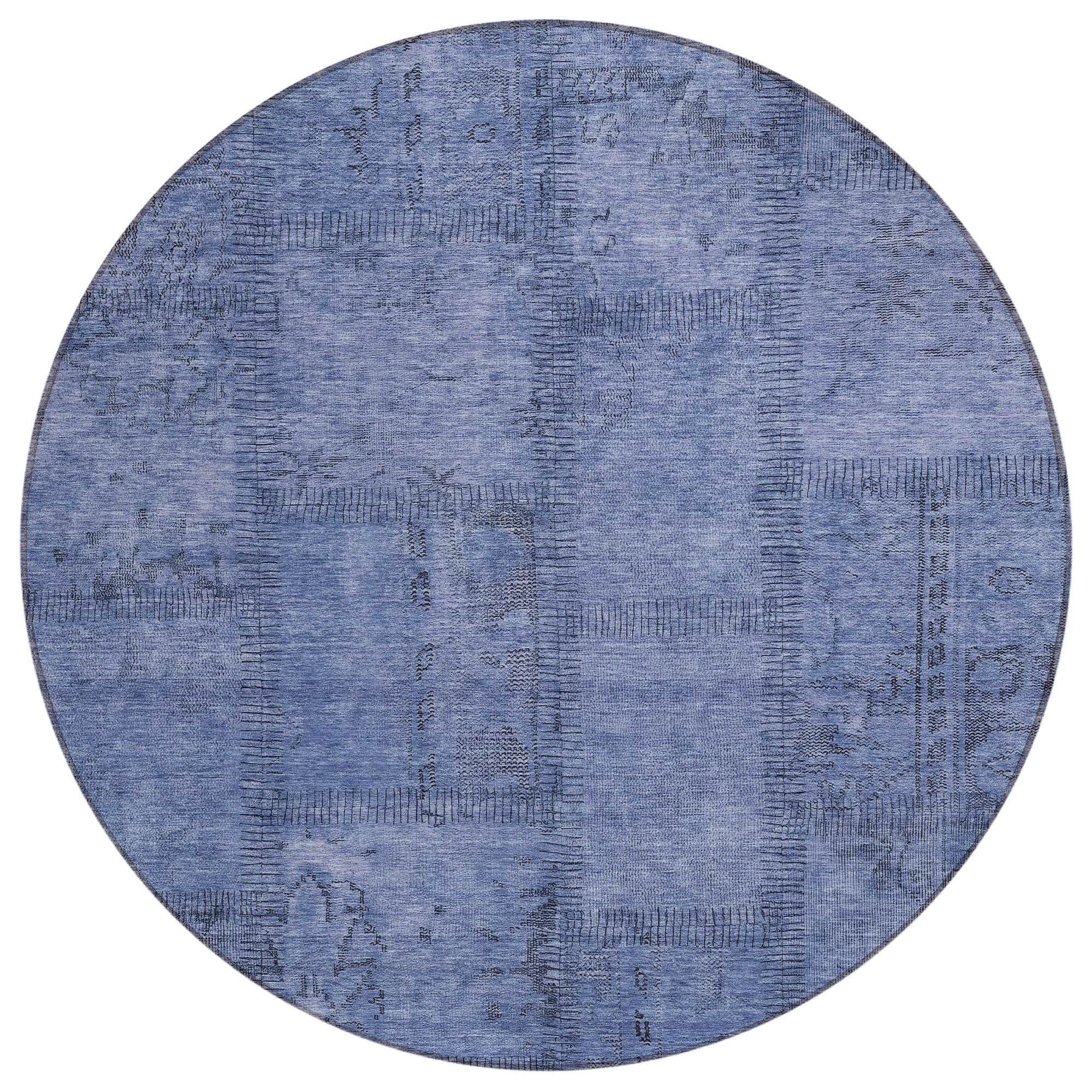 Machine Washable Blue Rug - Indoor / Outdoor - Kids / Pet Friendly Patchwork Print Rug