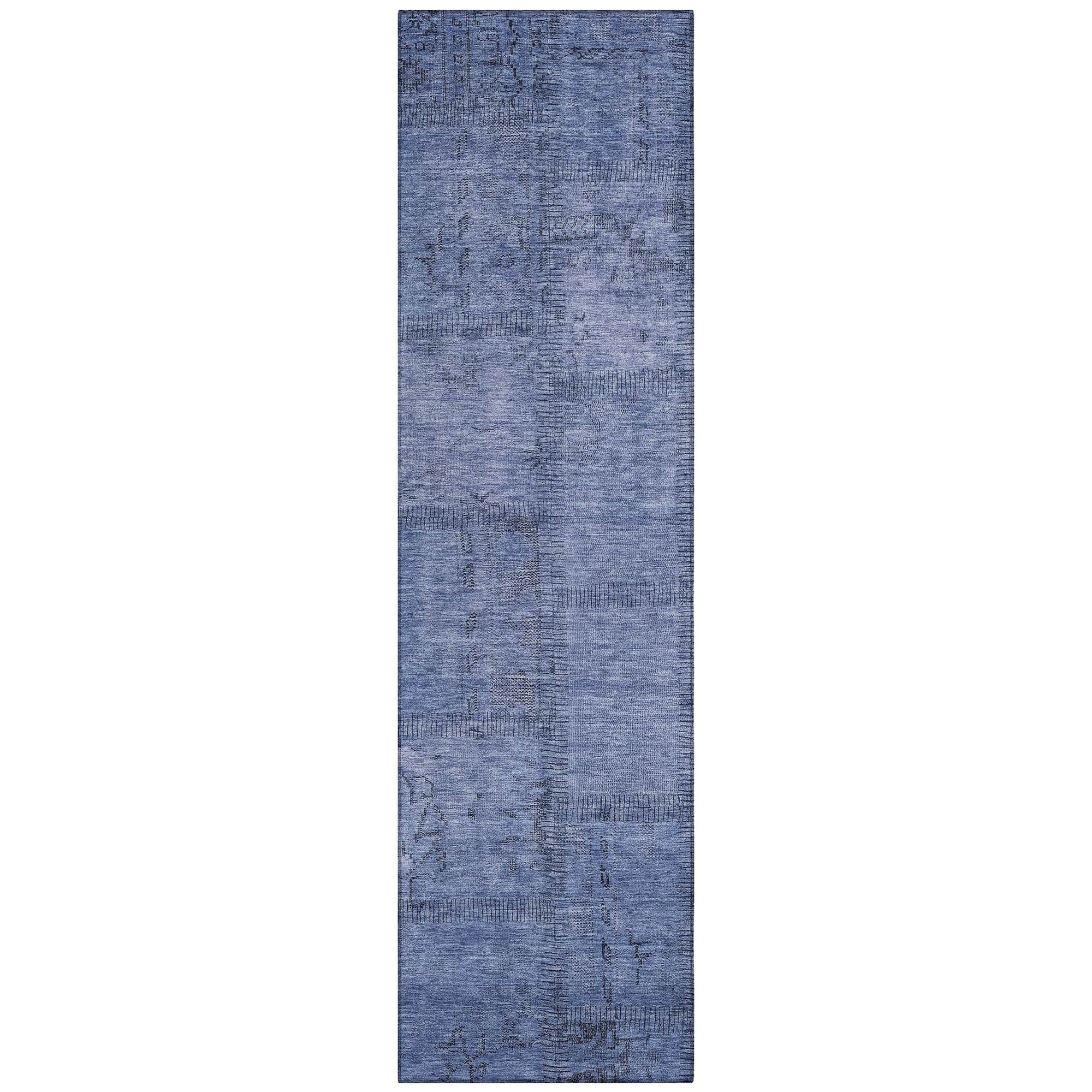 Machine Washable Blue Rug - Indoor / Outdoor - Kids / Pet Friendly Patchwork Print Rug