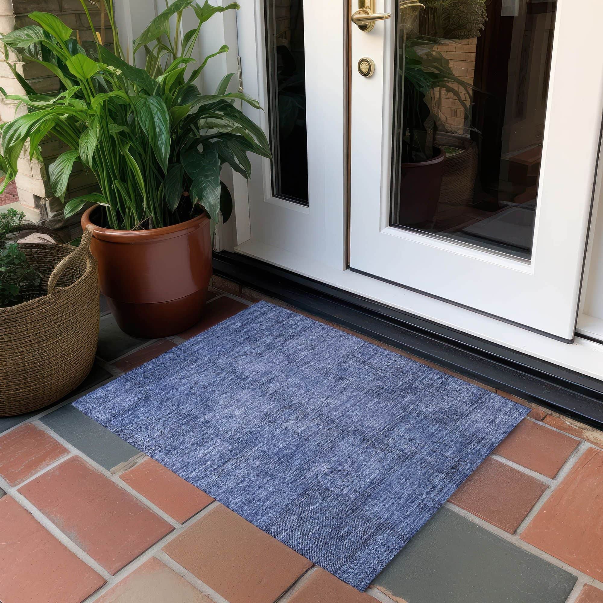 Machine Washable Blue Rug - Indoor / Outdoor - Kids / Pet Friendly Patchwork Print Rug