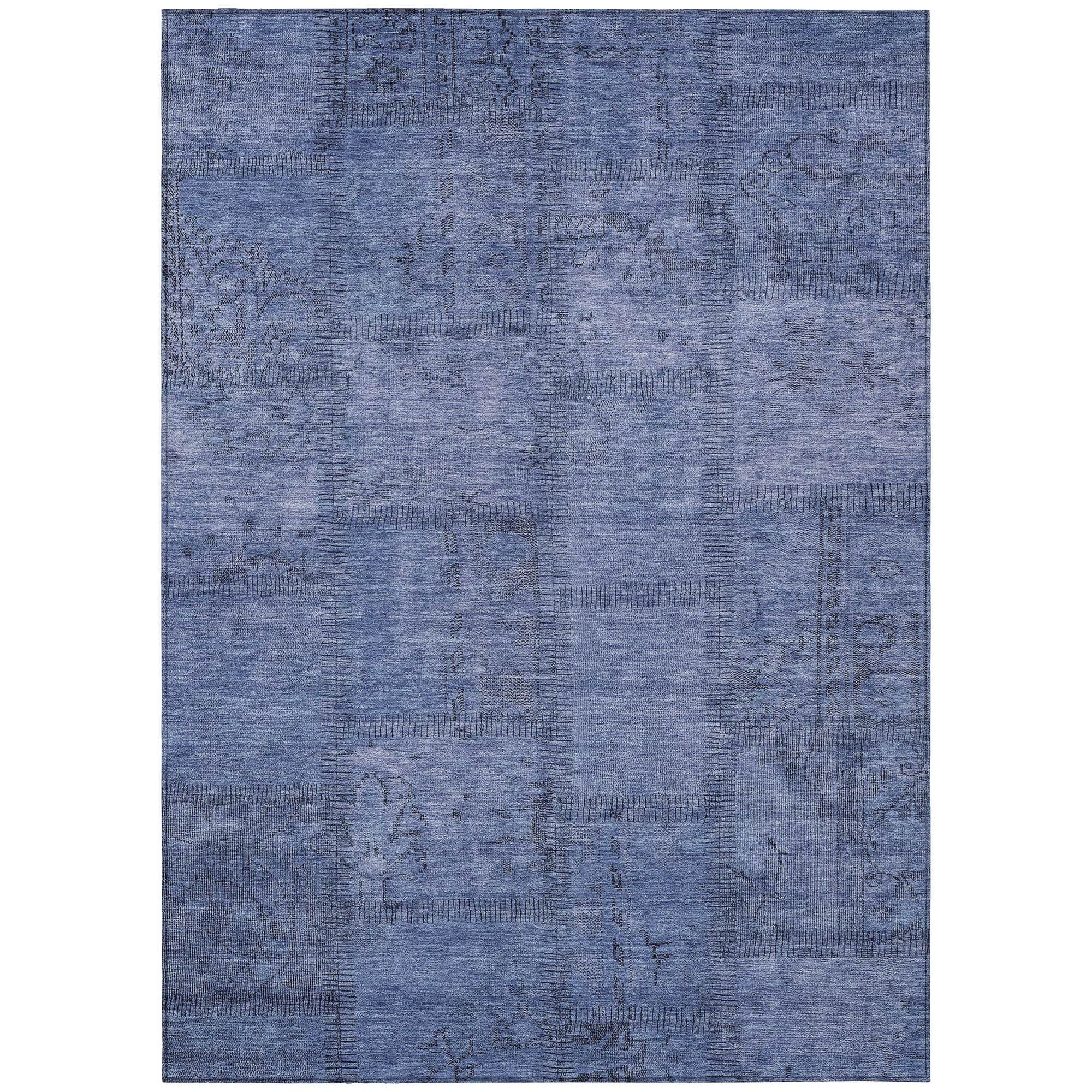 Machine Washable Blue Rug - Indoor / Outdoor - Kids / Pet Friendly Patchwork Print Rug