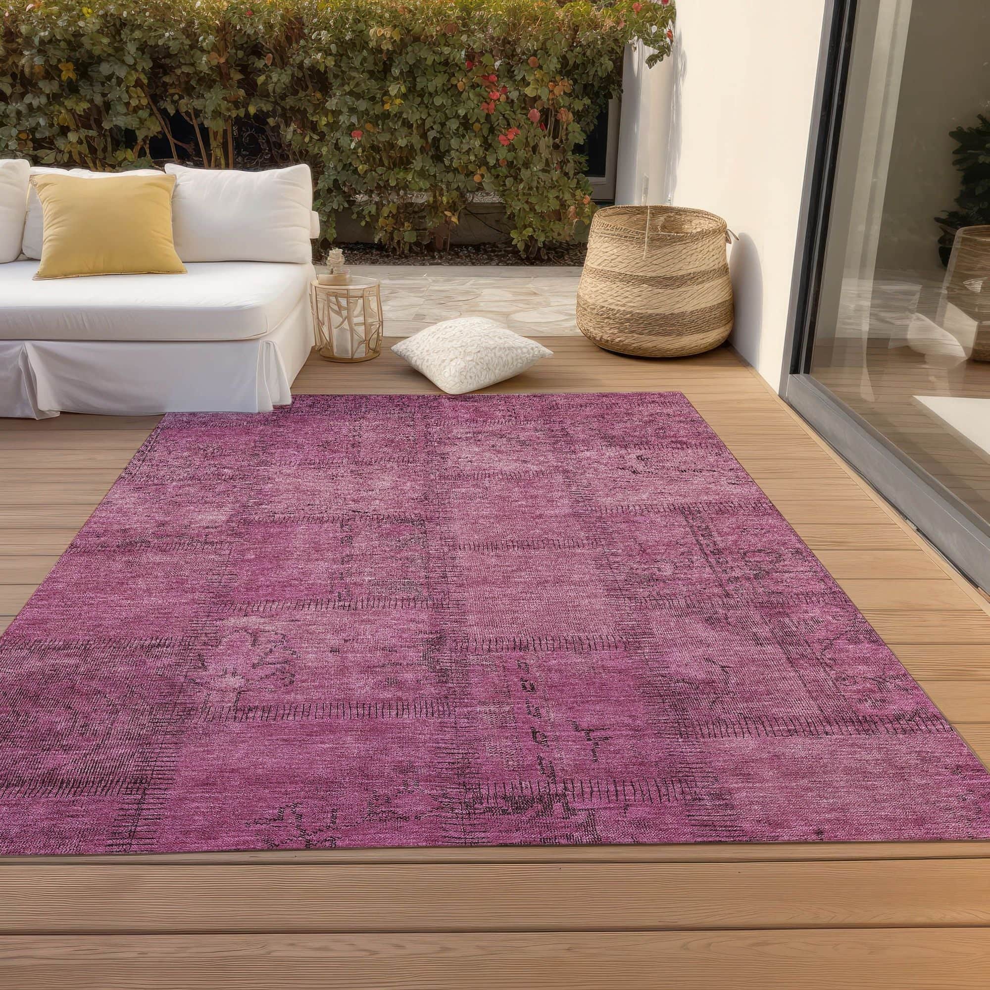 Machine Washable Blush Pink Rug - Indoor / Outdoor - Kids / Pet Friendly Patchwork Print Rug