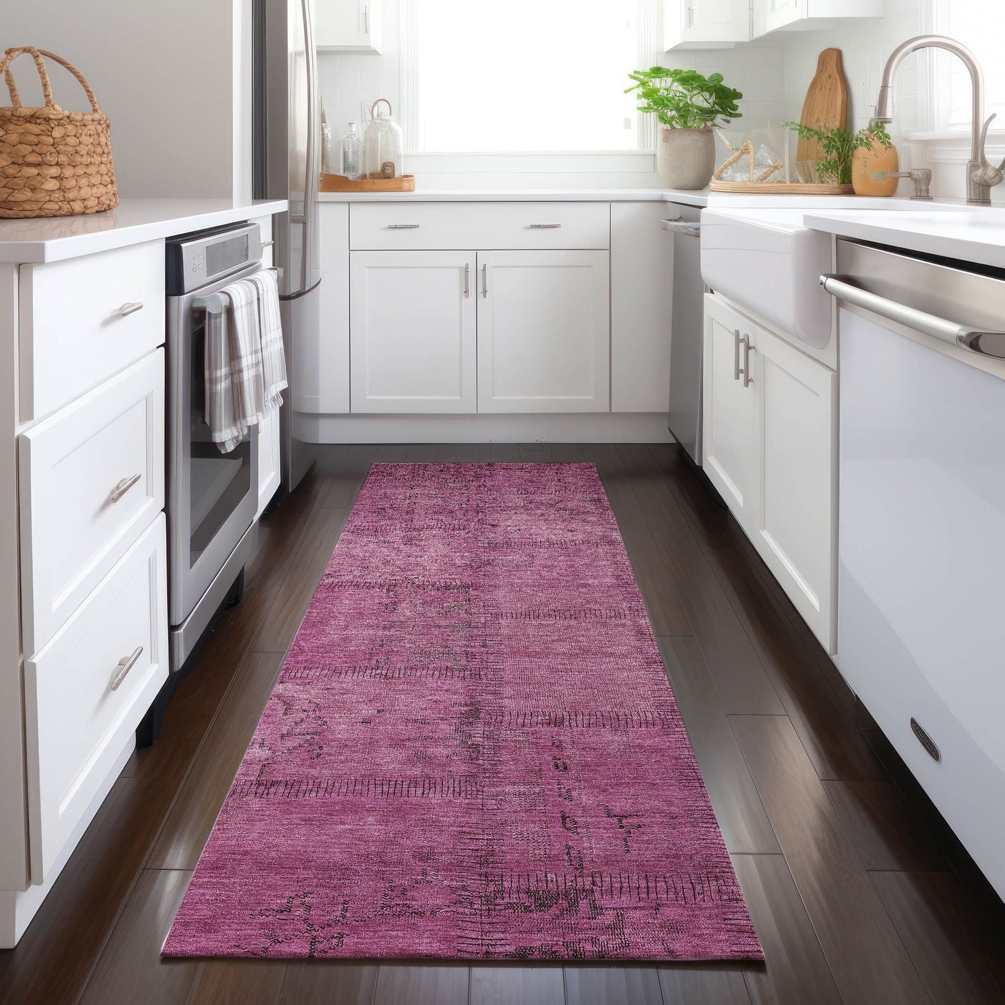 Machine Washable Blush Pink Rug - Indoor / Outdoor - Kids / Pet Friendly Patchwork Print Rug