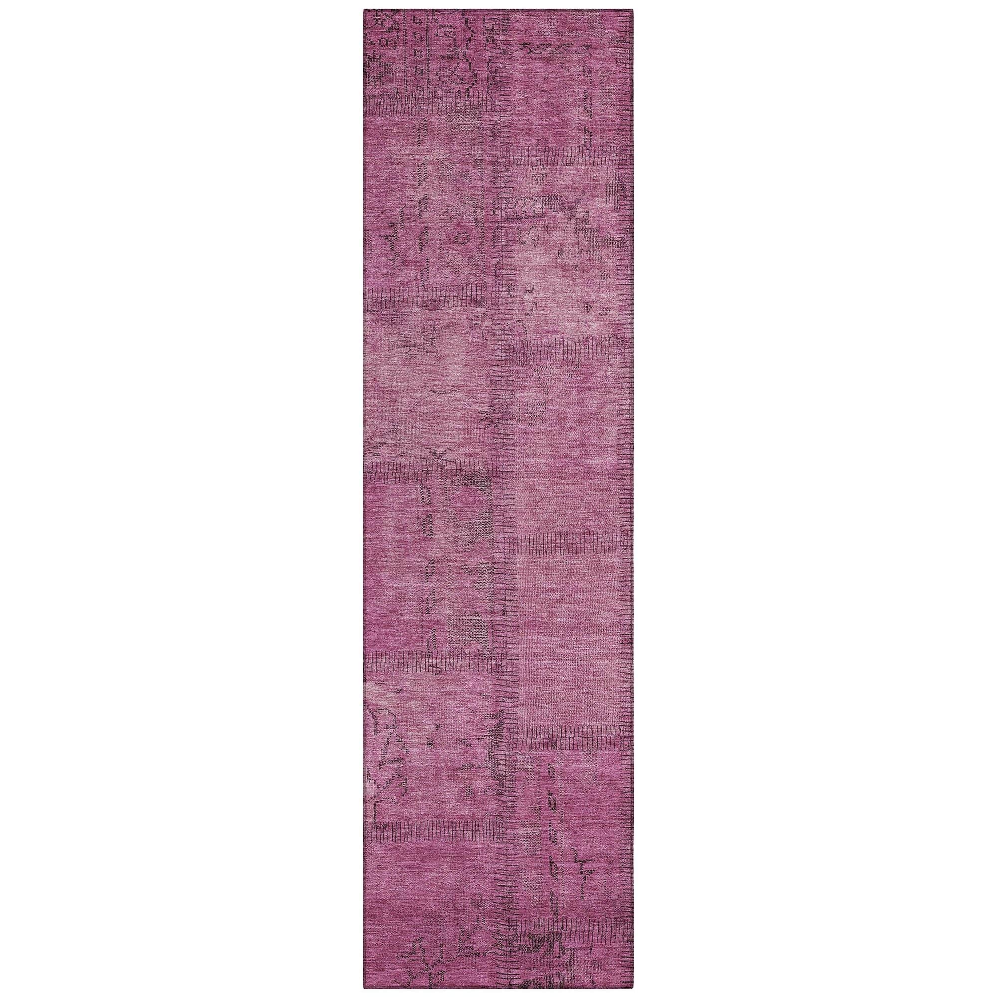 Machine Washable Blush Pink Rug - Indoor / Outdoor - Kids / Pet Friendly Patchwork Print Rug