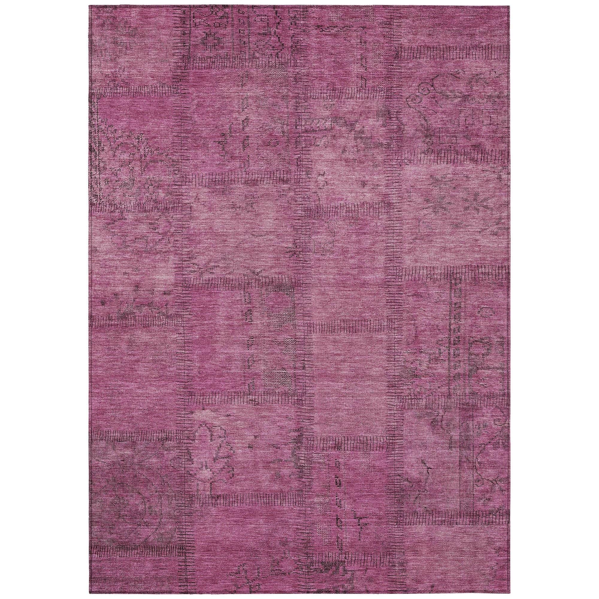 Machine Washable Blush Pink Rug - Indoor / Outdoor - Kids / Pet Friendly Patchwork Print Rug