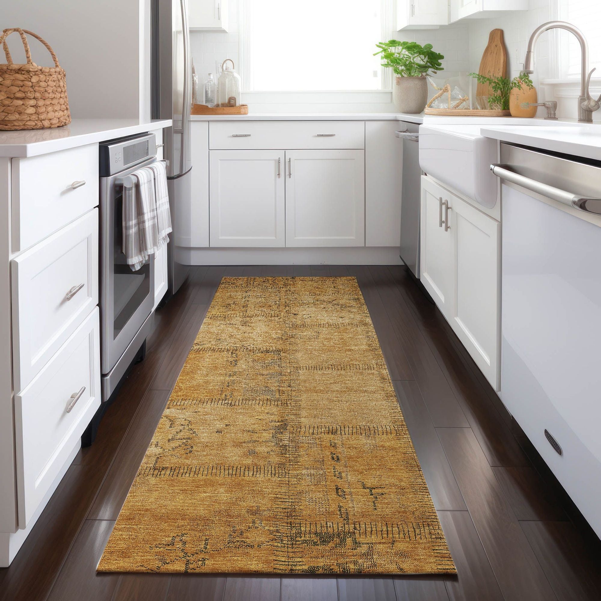 Machine Washable Copper Orange Rug - Indoor / Outdoor - Kids / Pet Friendly Patchwork Print Rug