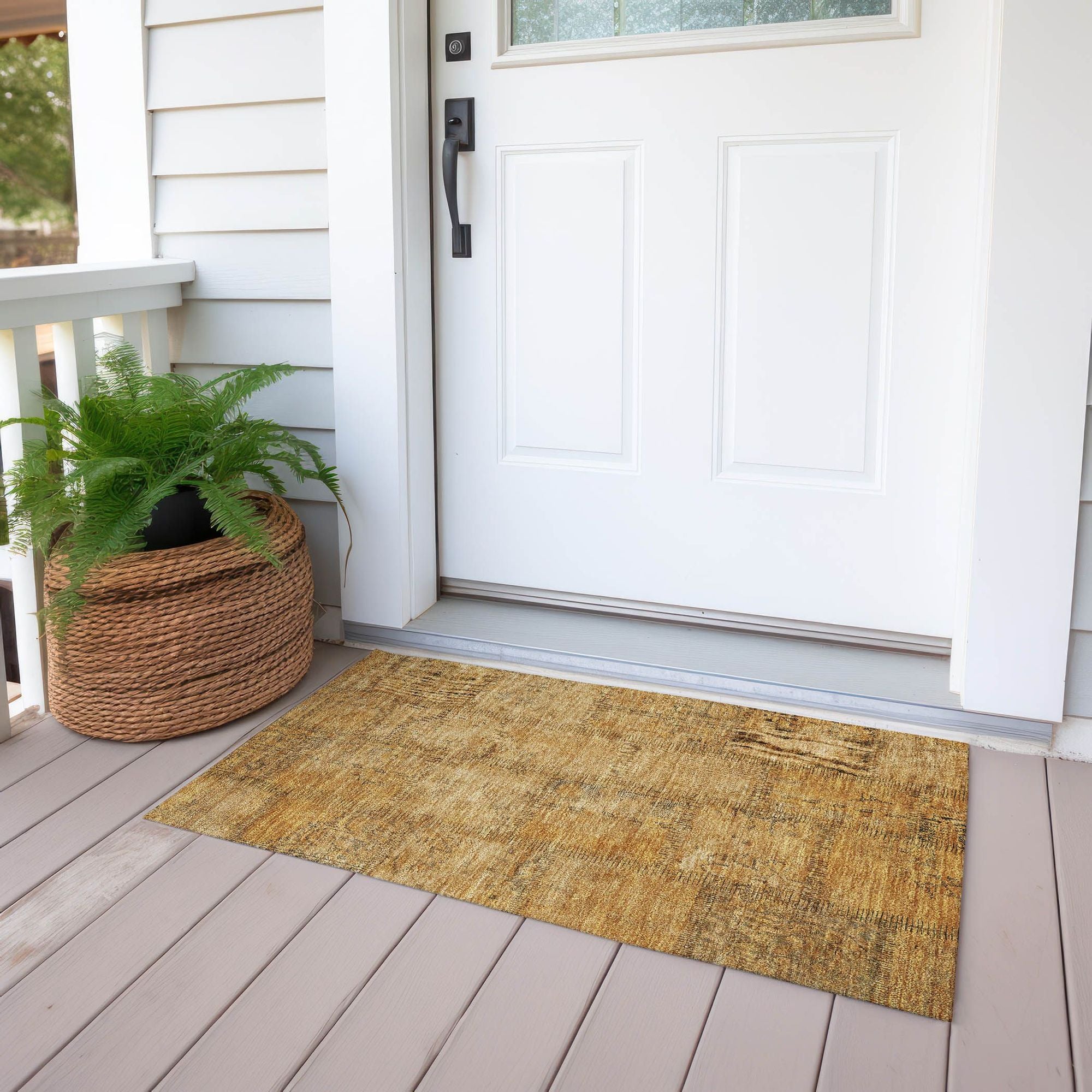 Machine Washable Copper Orange Rug - Indoor / Outdoor - Kids / Pet Friendly Patchwork Print Rug
