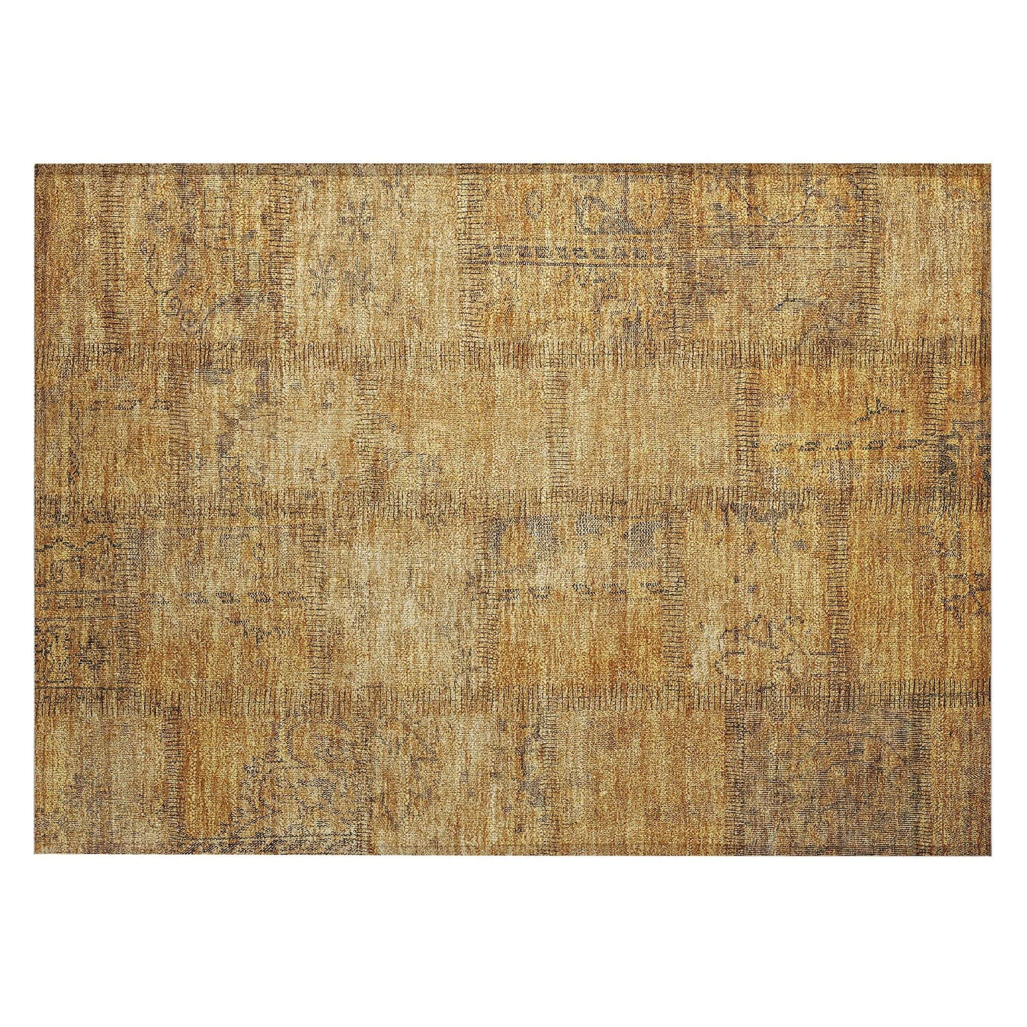 Machine Washable Copper Orange Rug - Indoor / Outdoor - Kids / Pet Friendly Patchwork Print Rug