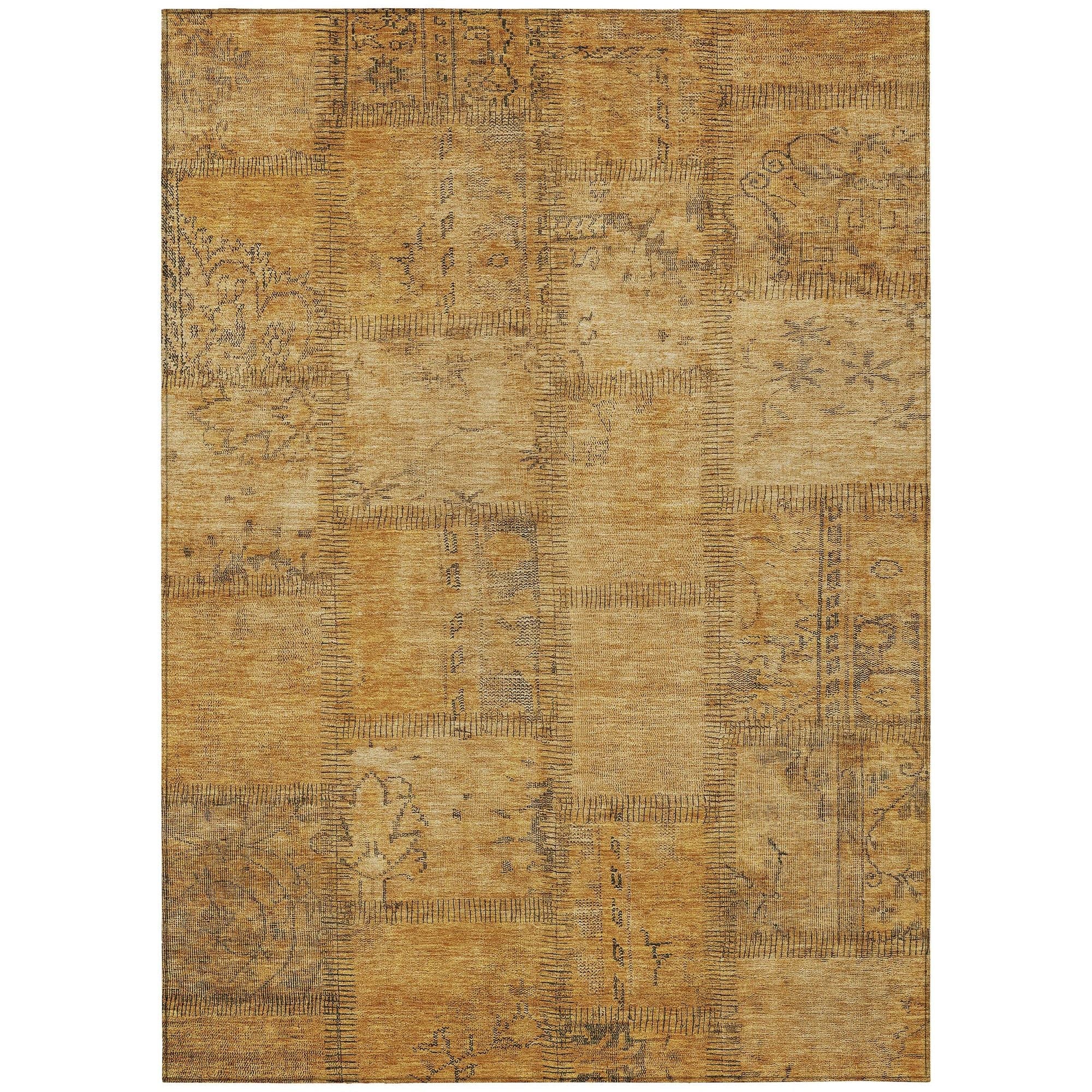Machine Washable Copper Orange Rug - Indoor / Outdoor - Kids / Pet Friendly Patchwork Print Rug