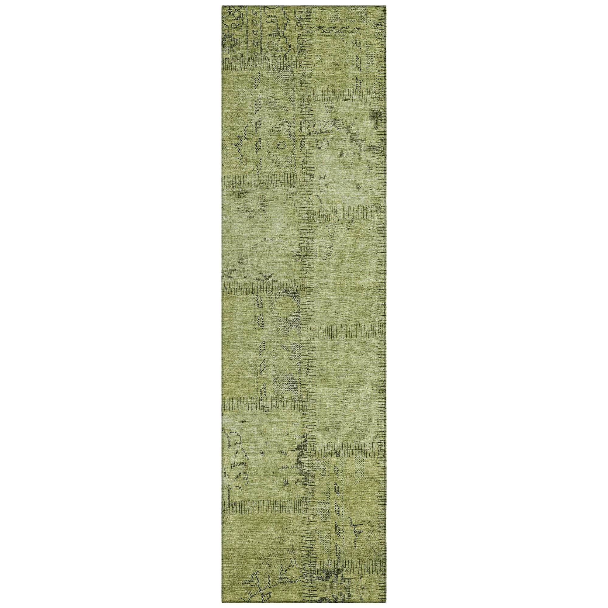 Machine Washable Fern Green Rug - Indoor / Outdoor - Kids / Pet Friendly Patchwork Print Rug