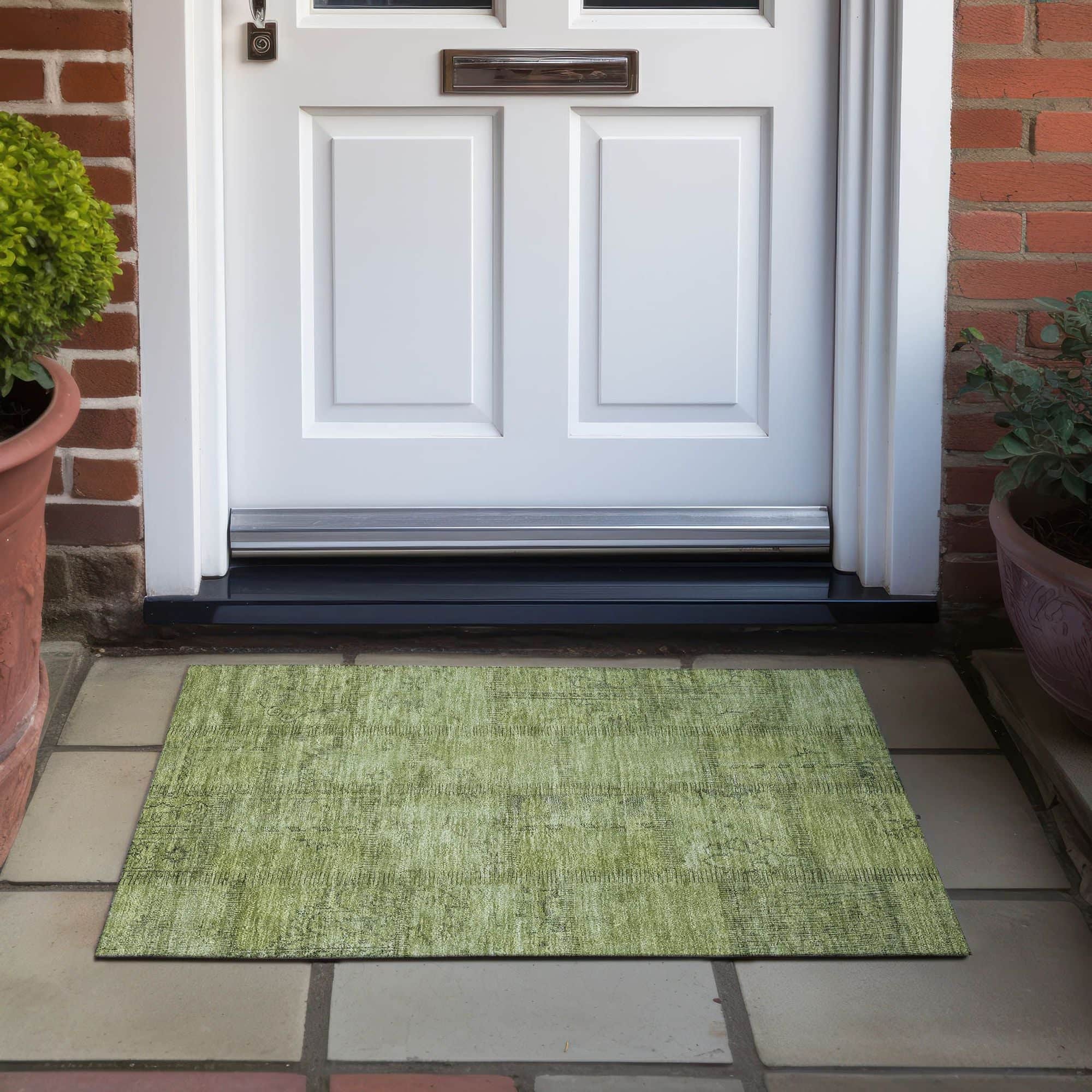 Machine Washable Fern Green Rug - Indoor / Outdoor - Kids / Pet Friendly Patchwork Print Rug