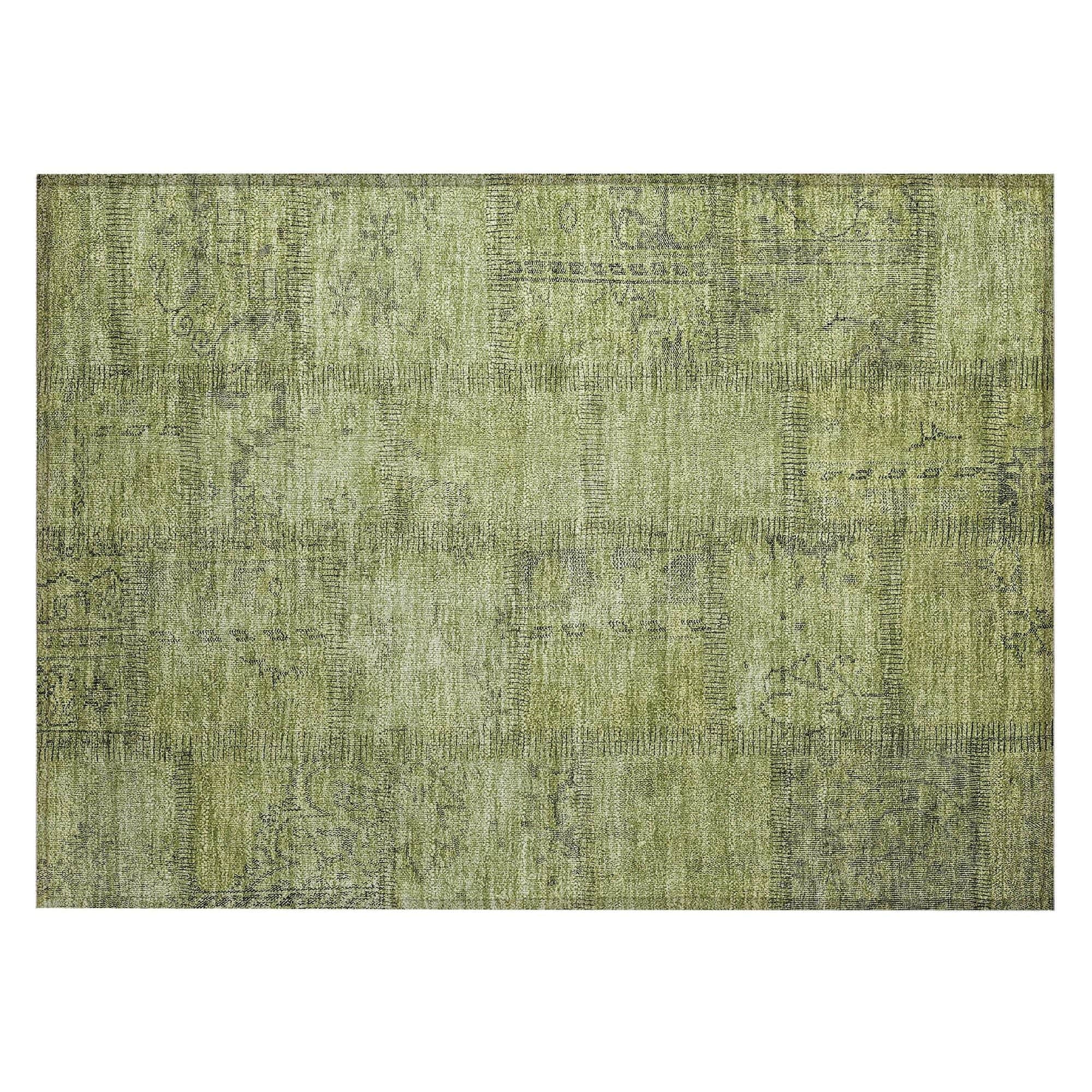 Machine Washable Fern Green Rug - Indoor / Outdoor - Kids / Pet Friendly Patchwork Print Rug
