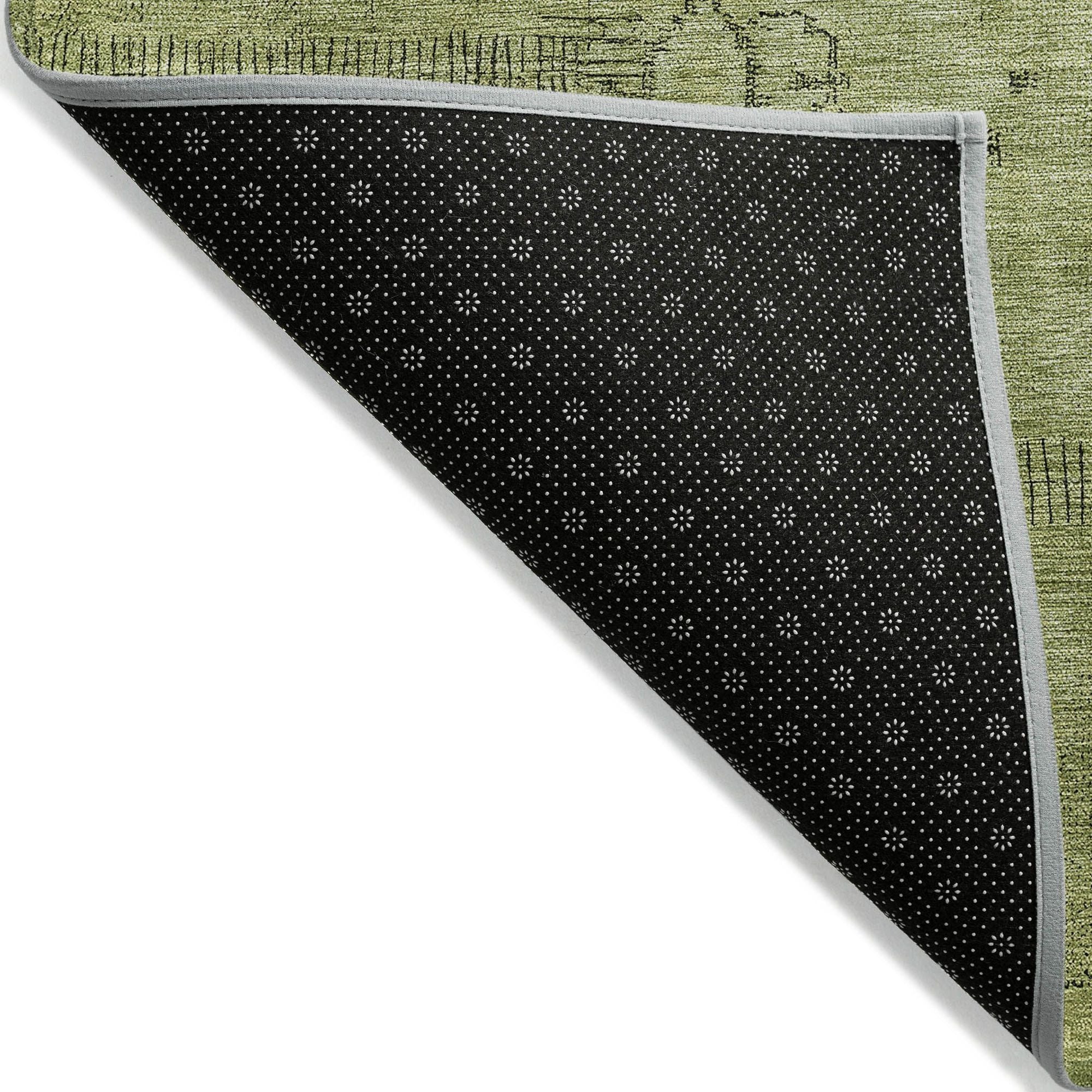 Machine Washable Fern Green Rug - Indoor / Outdoor - Kids / Pet Friendly Patchwork Print Rug