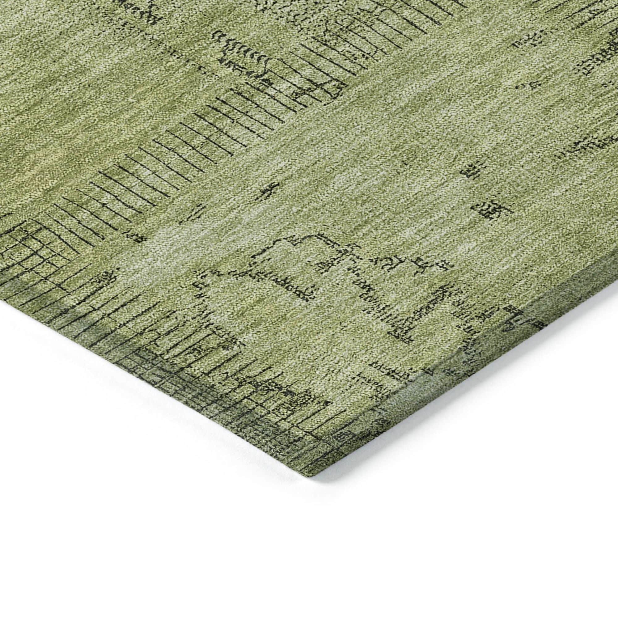 Machine Washable Fern Green Rug - Indoor / Outdoor - Kids / Pet Friendly Patchwork Print Rug