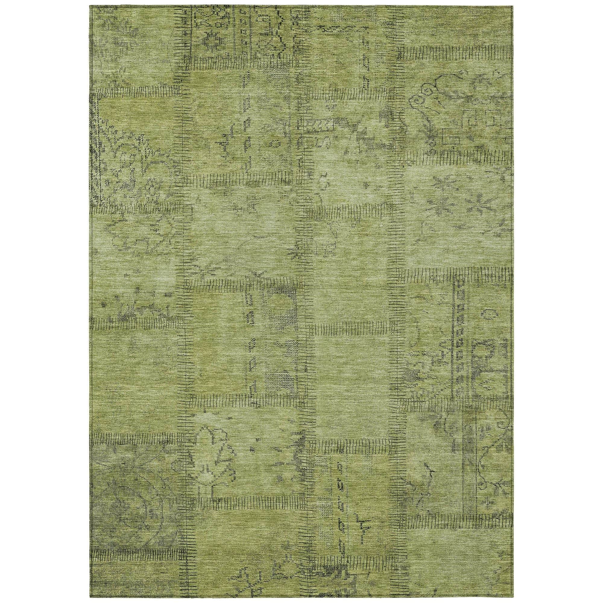 Machine Washable Fern Green Rug - Indoor / Outdoor - Kids / Pet Friendly Patchwork Print Rug