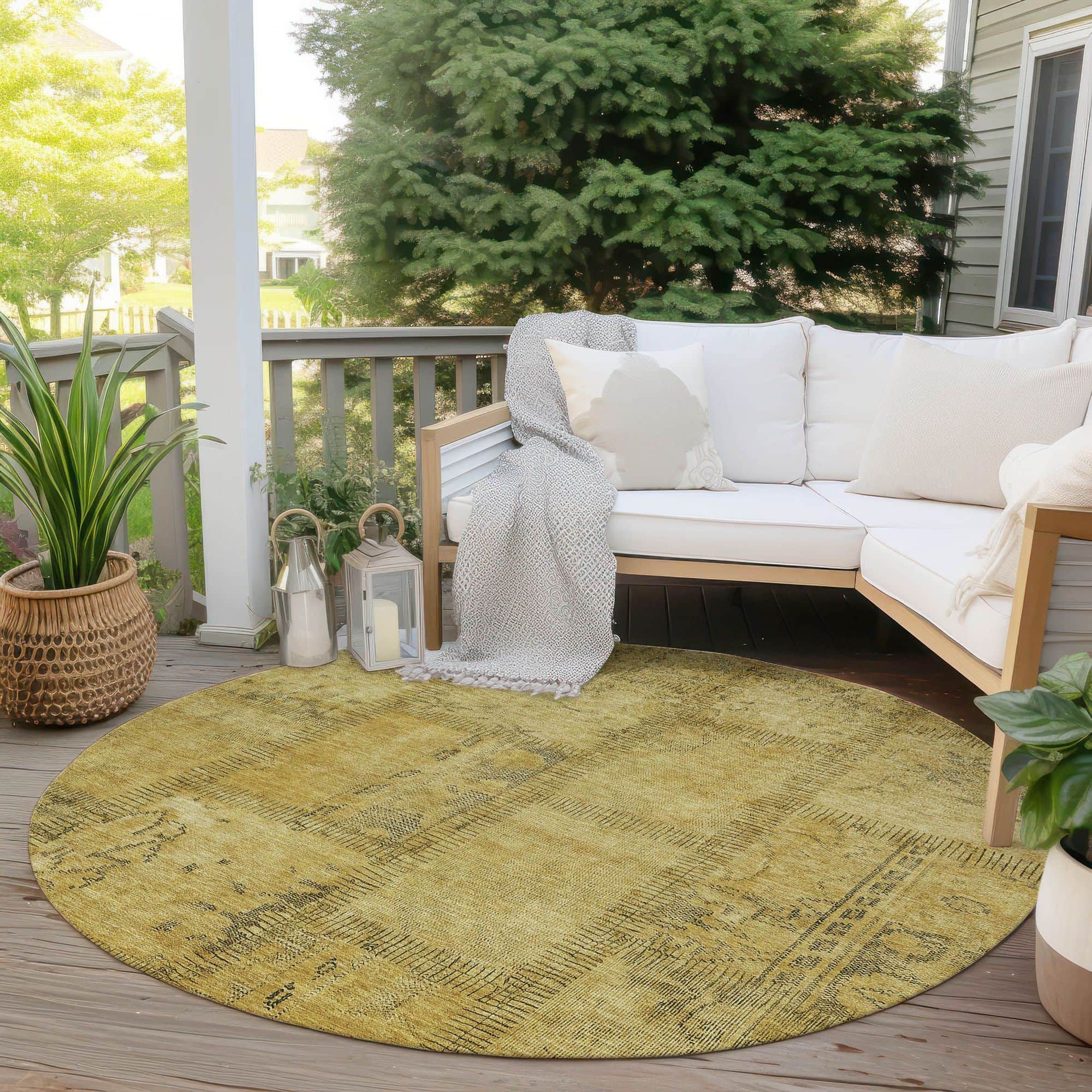 Machine Washable Gold Rug - Indoor / Outdoor - Kids / Pet Friendly Patchwork Print Rug