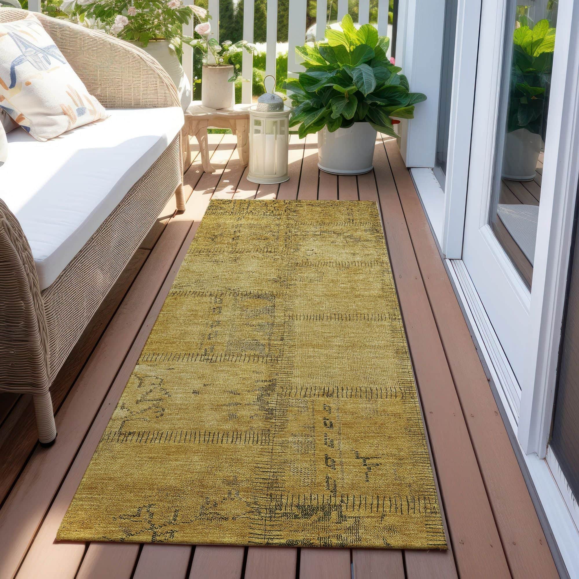 Machine Washable Gold Rug - Indoor / Outdoor - Kids / Pet Friendly Patchwork Print Rug