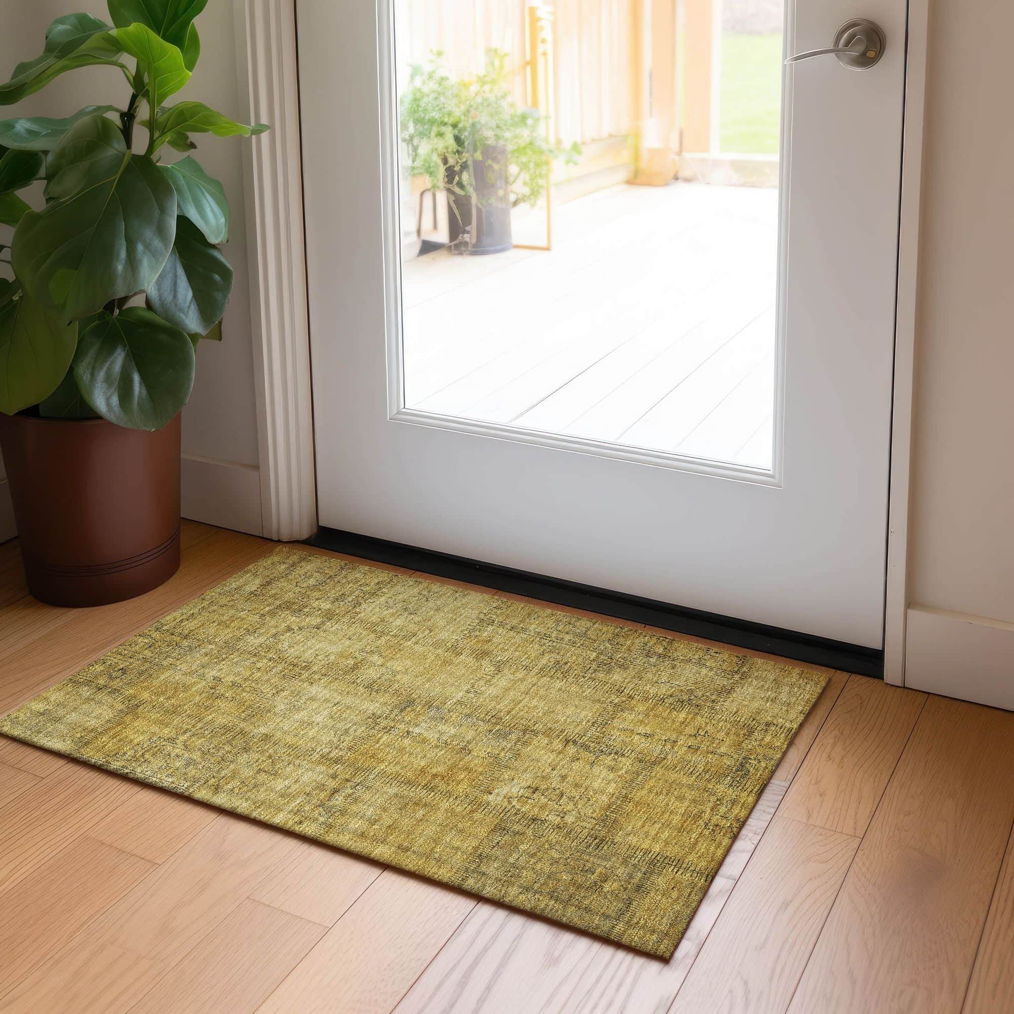 Machine Washable Gold Rug - Indoor / Outdoor - Kids / Pet Friendly Patchwork Print Rug
