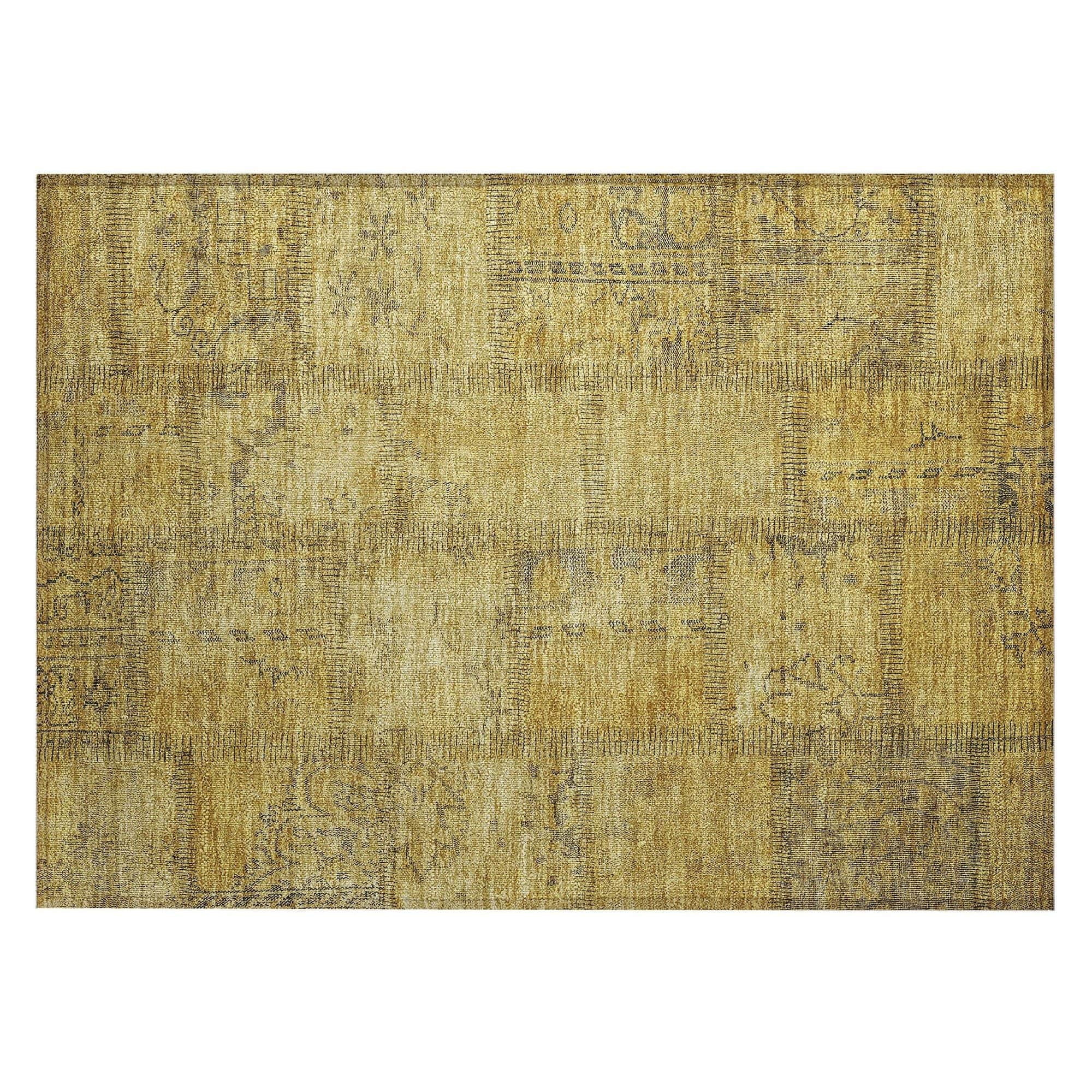 Machine Washable Gold Rug - Indoor / Outdoor - Kids / Pet Friendly Patchwork Print Rug