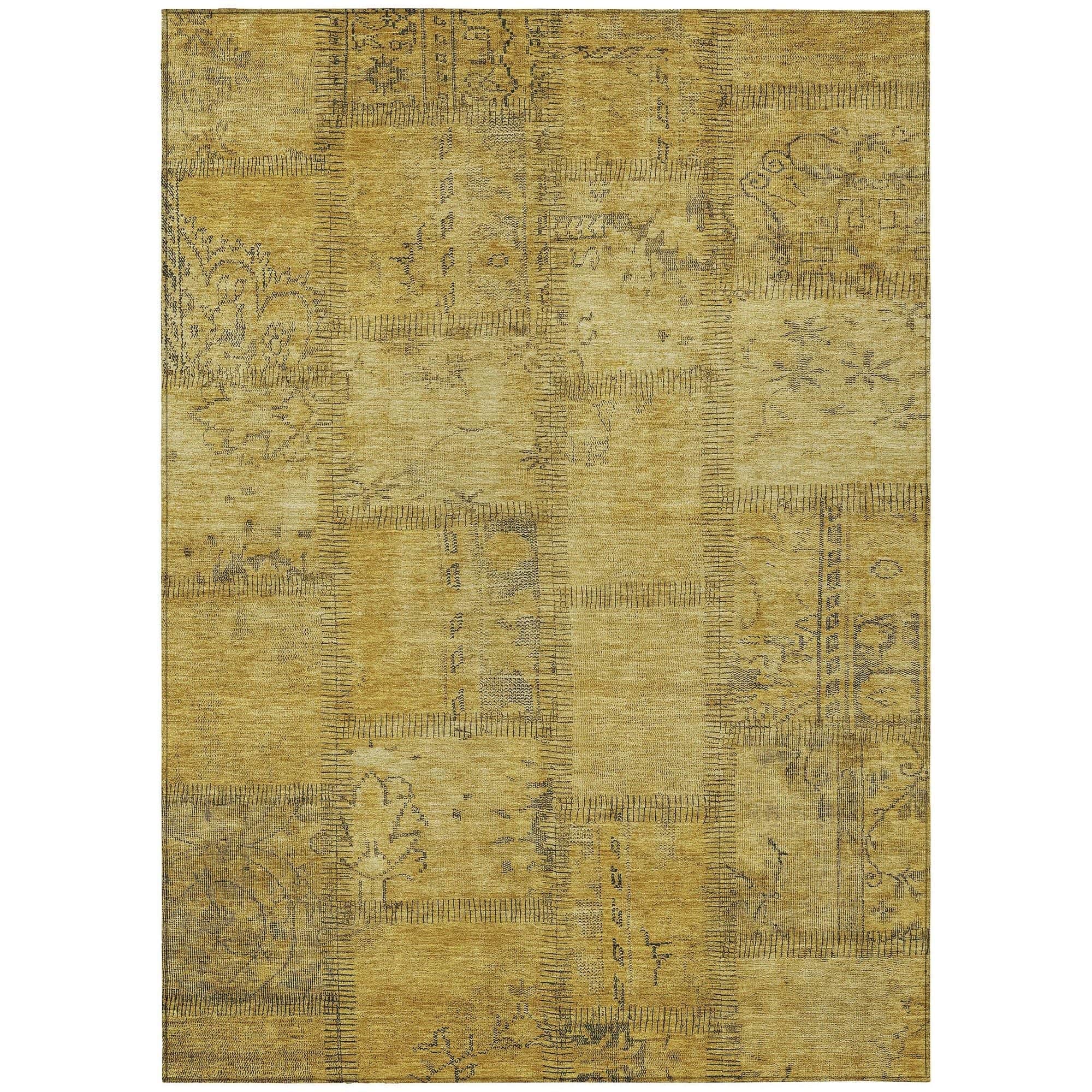 Machine Washable Gold Rug - Indoor / Outdoor - Kids / Pet Friendly Patchwork Print Rug