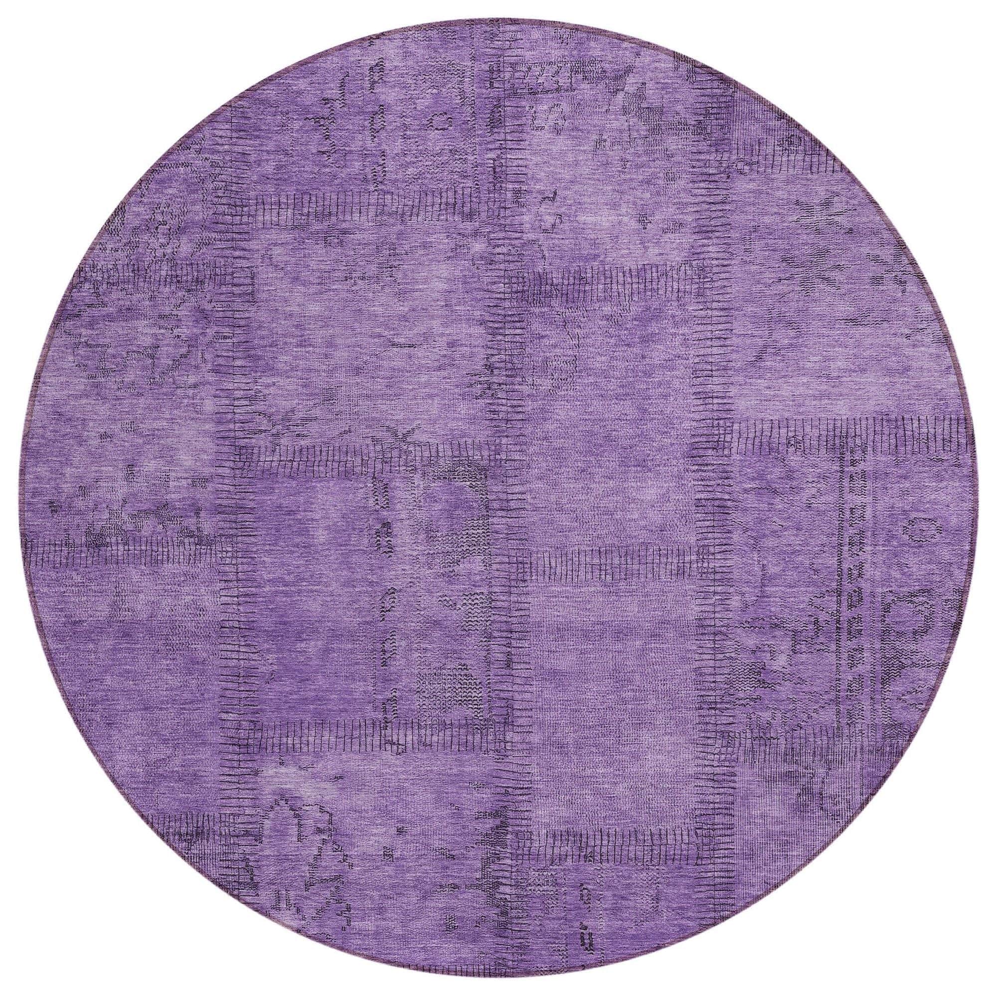 Machine Washable Purple Rug - Indoor / Outdoor - Kids / Pet Friendly Patchwork Print Rug