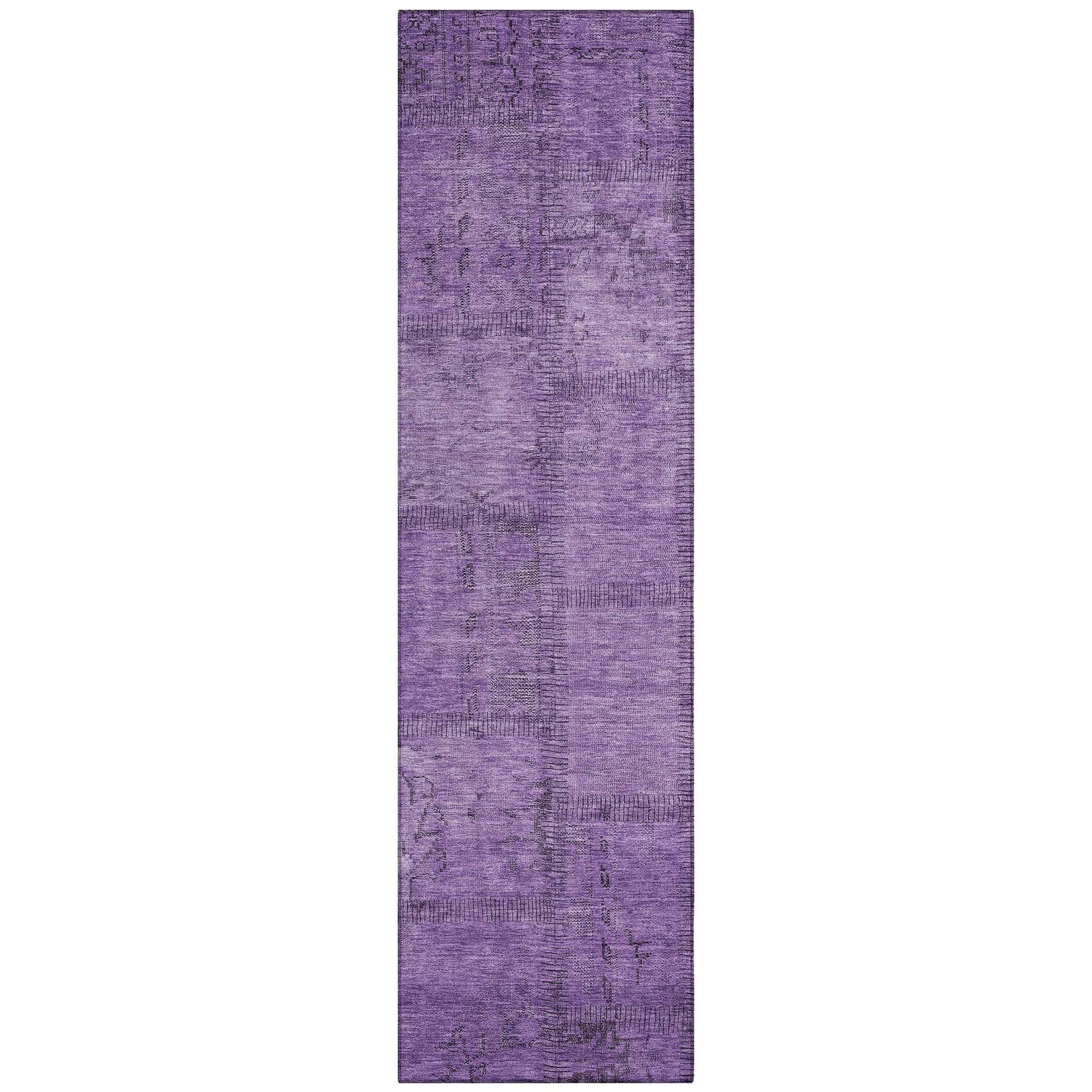 Machine Washable Purple Rug - Indoor / Outdoor - Kids / Pet Friendly Patchwork Print Rug