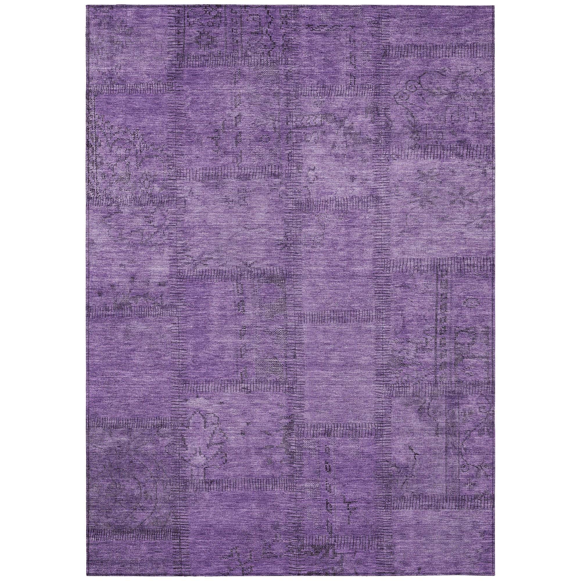Machine Washable Purple Rug - Indoor / Outdoor - Kids / Pet Friendly Patchwork Print Rug
