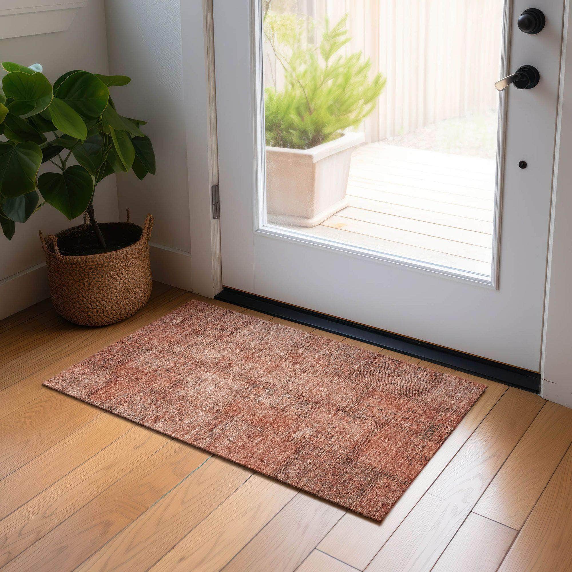 Machine Washable Salmon Orange Rug - Indoor / Outdoor - Kids / Pet Friendly Patchwork Print Rug