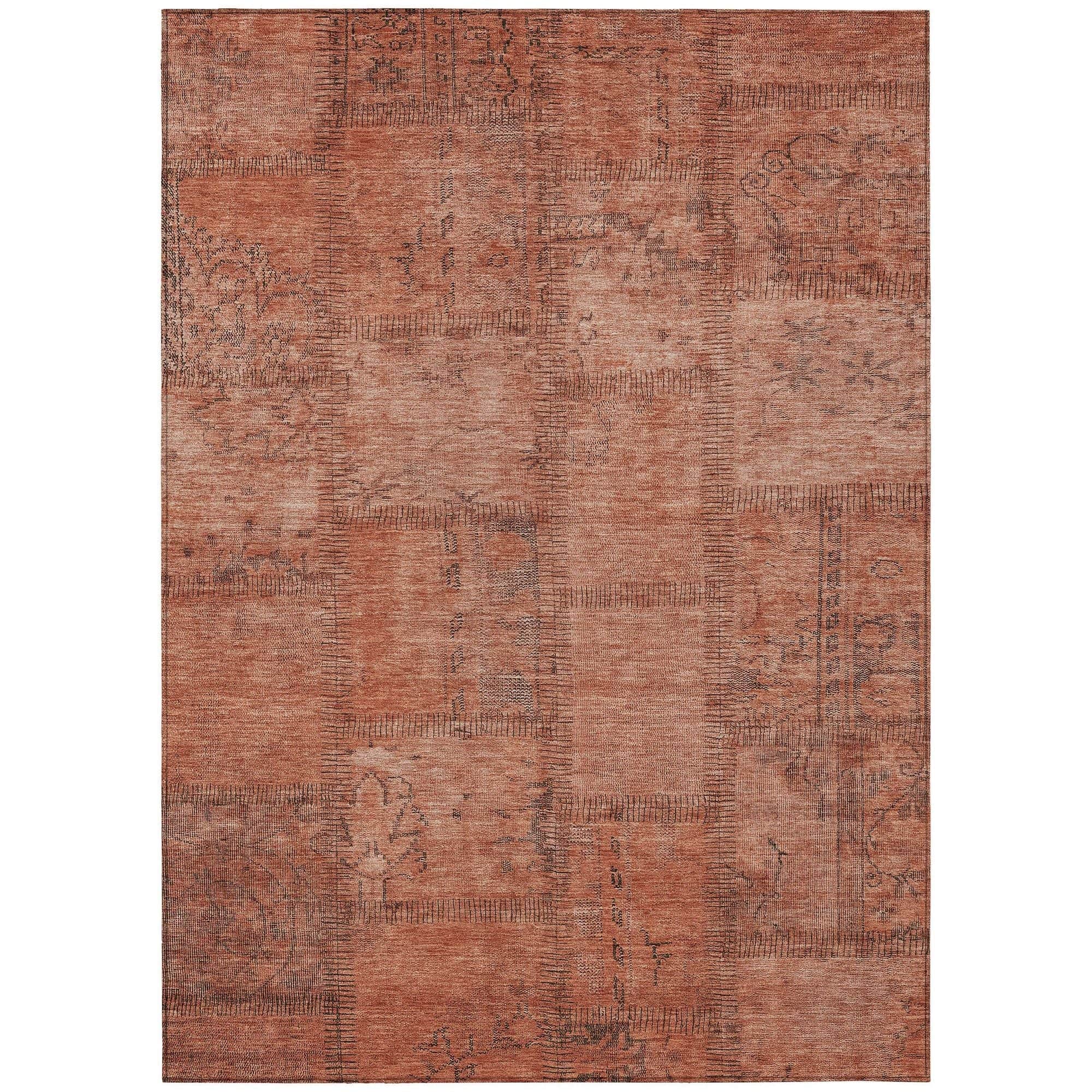 Machine Washable Salmon Orange Rug - Indoor / Outdoor - Kids / Pet Friendly Patchwork Print Rug