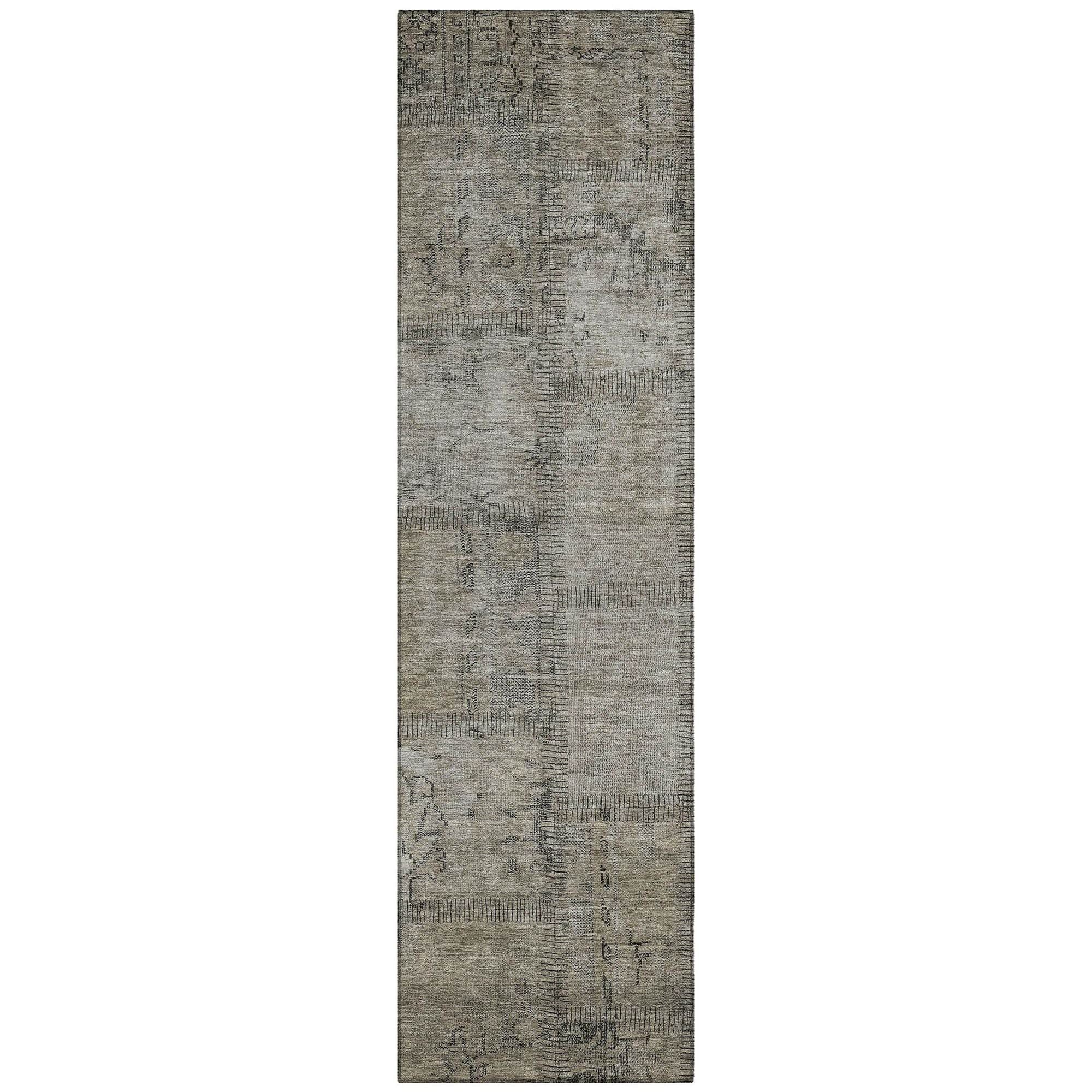 Machine Washable Taupe Brown Rug - Indoor / Outdoor - Kids / Pet Friendly Patchwork Print Rug