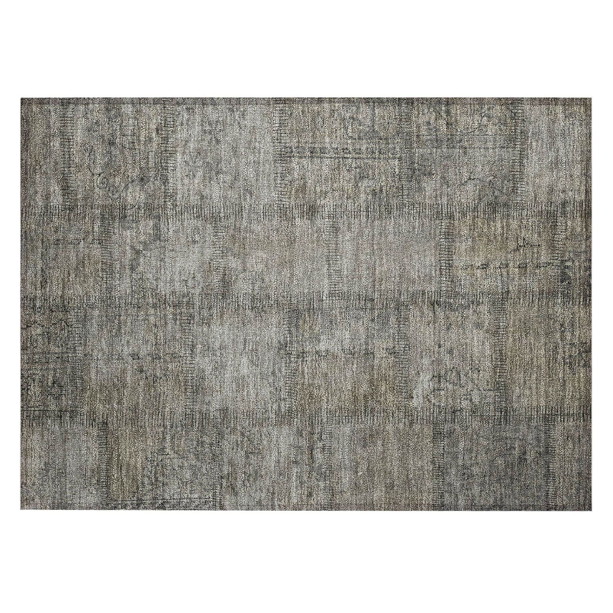 Machine Washable Taupe Brown Rug - Indoor / Outdoor - Kids / Pet Friendly Patchwork Print Rug