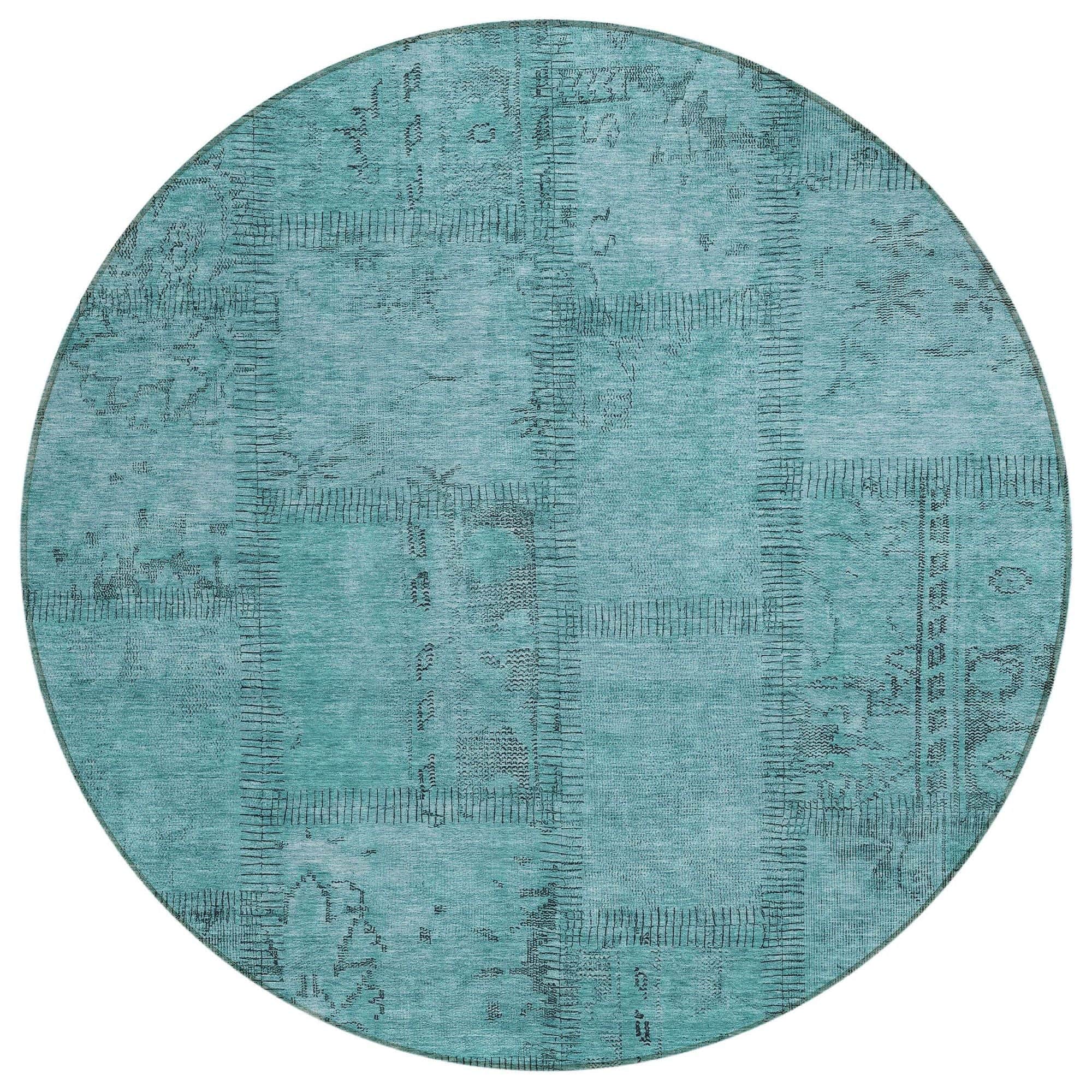 Machine Washable Teal Rug - Indoor / Outdoor - Kids / Pet Friendly Patchwork Print Rug